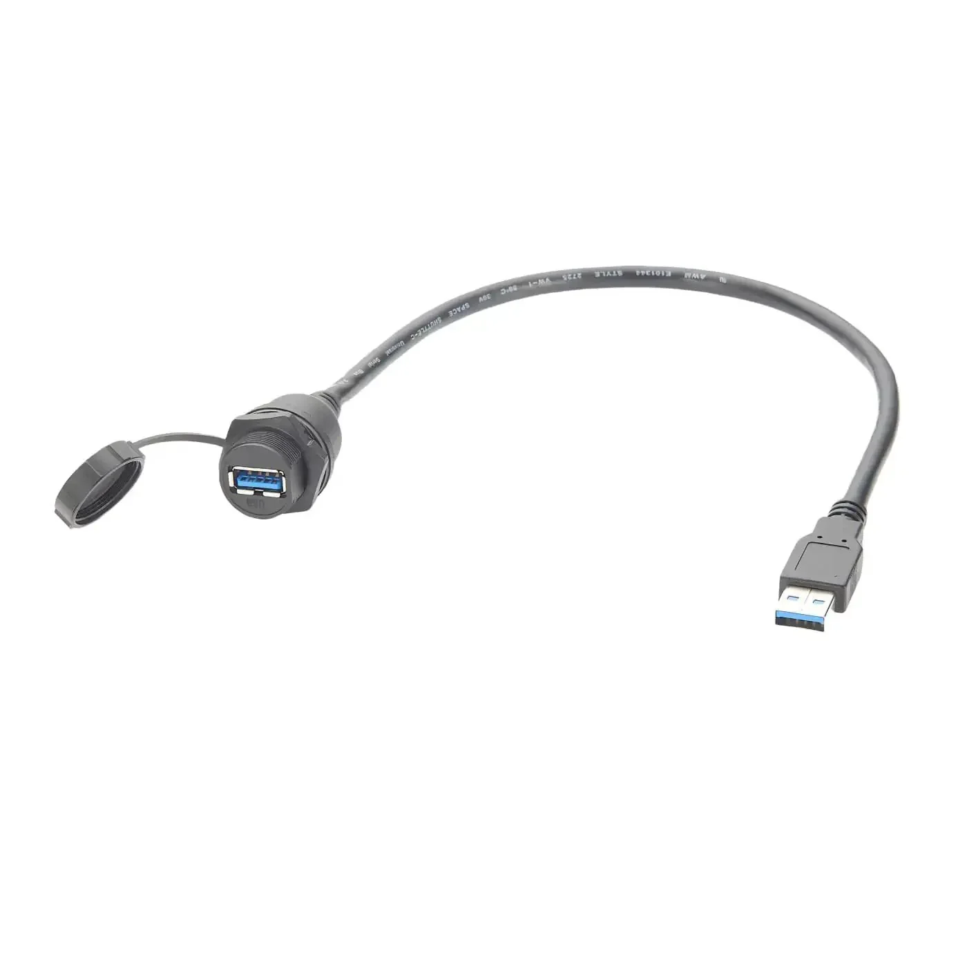 Rugged IP67 USB 3.0 A Male To Female Bulkhead Panel Mount Extension Cable 0.3M Waterproof Cap 5Gbps Data Transfer For Control Cabinets HMI Automation Systems - Image 2