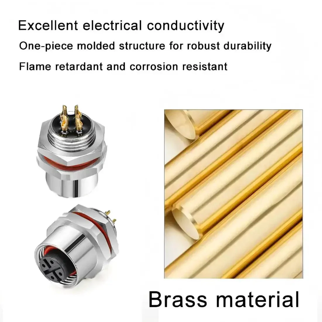 Rugged M12 4-Pin A-Coded Male Connector Cable With Front Panel Mount Unshielded Straight Plug Aviation Connector For Fixed Panels IP67 Waterproof 250V 4A 0.5m Length Heavy Duty Panel Cable - Image 4