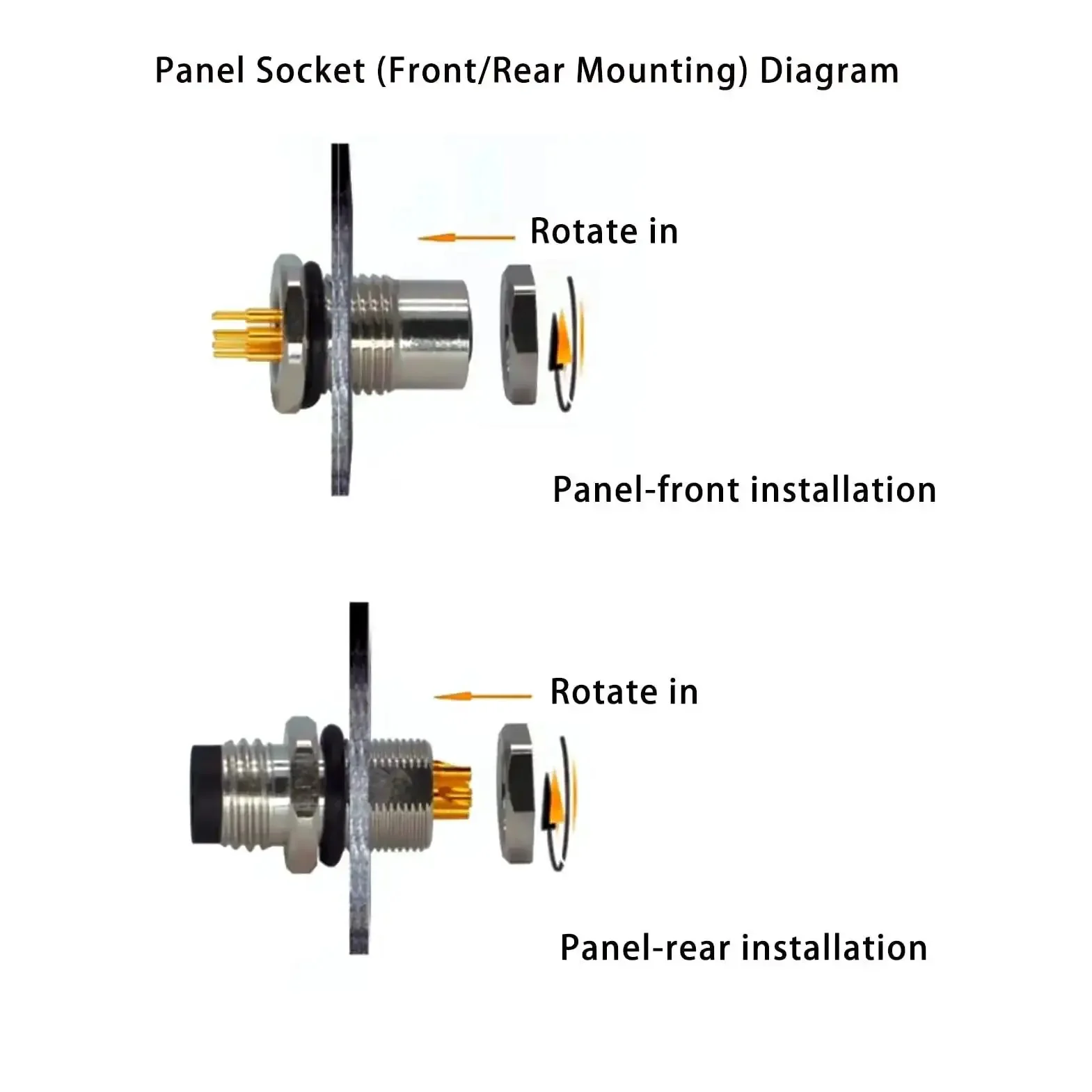 Rugged M12 4-Pin A-Coded Male Connector Cable With Front Panel Mount Unshielded Straight Plug Aviation Connector For Fixed Panels IP67 Waterproof 250V 4A 0.5m Length Heavy Duty Panel Cable - Image 5