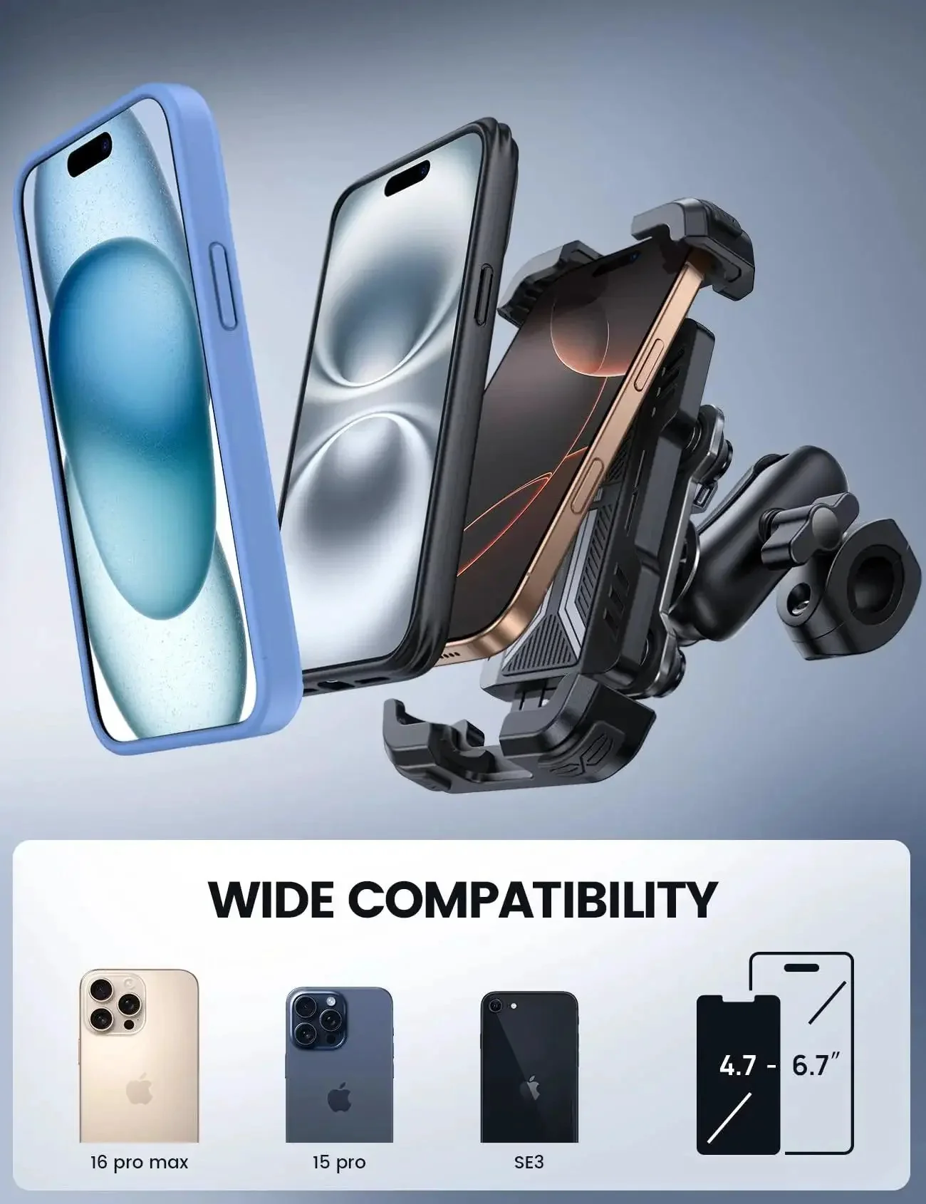 Rugged Motorcycle Phone Mount With Dual Vibration Dampener And Metal Adjustment Arm That Keeps Your Phone Locked On Tight On Handlebar Mounts Anti Shake Tech For iPhone 16 15 14 Pro Max And Other 4.7 To 6.7 Inch Smartphones - Image 4