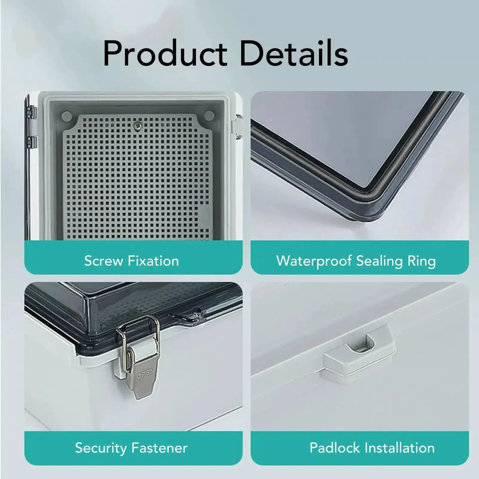 Rugged Outdoor Electrical Junction Box With IP67 ABS Enclosure, Grid Mounting Plate, Clear Cover And Stainless Steel Door Lock, Ideal For Outdoor Lighting, Pump Control, And DIY Home Projects - Image 6