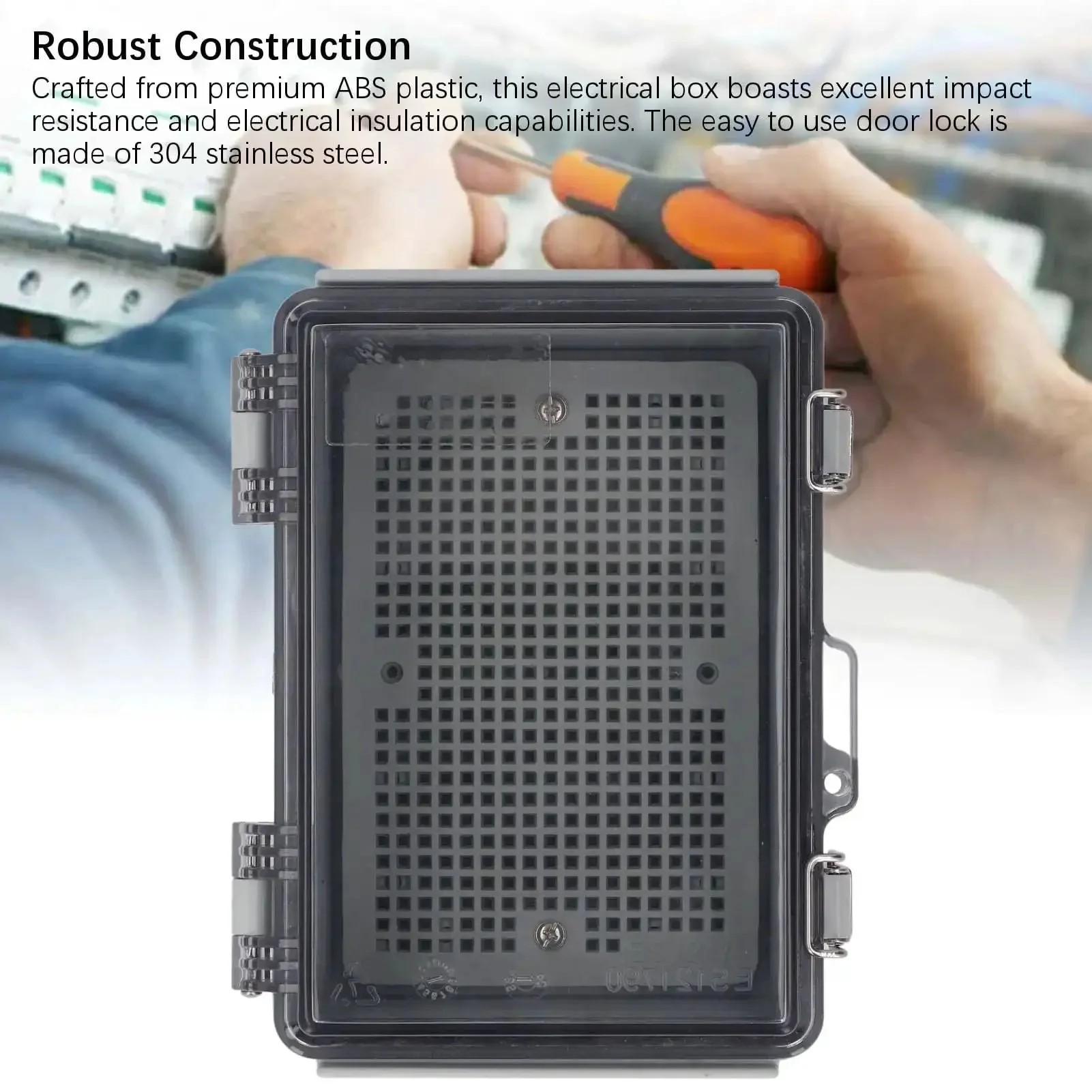 Rugged Outdoor Electrical Junction Box With IP67 ABS Enclosure, Grid Mounting Plate, Clear Cover And Stainless Steel Door Lock, Ideal For Outdoor Lighting, Pump Control, And DIY Home Projects - Image 7