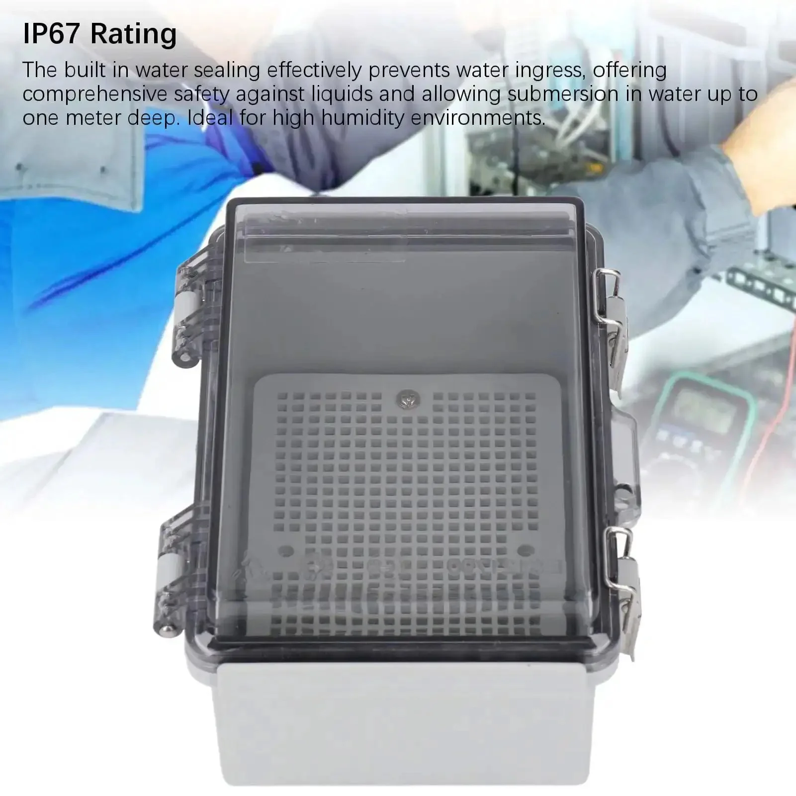 Rugged Outdoor Electrical Junction Box With IP67 ABS Enclosure, Grid Mounting Plate, Clear Cover And Stainless Steel Door Lock, Ideal For Outdoor Lighting, Pump Control, And DIY Home Projects - Image 8