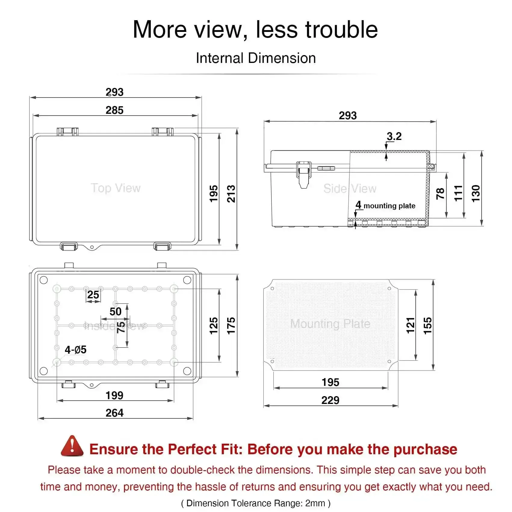 Rugged Outdoor IP67 Junction Box Waterproof Electrical Enclosure In Tough ABS Plastic With Mounting Plate, Wall Brackets, And Hinged Gray Cover, Weatherproof Project Box 11.2 By 7.7 By 5.1 Inches - Image 4