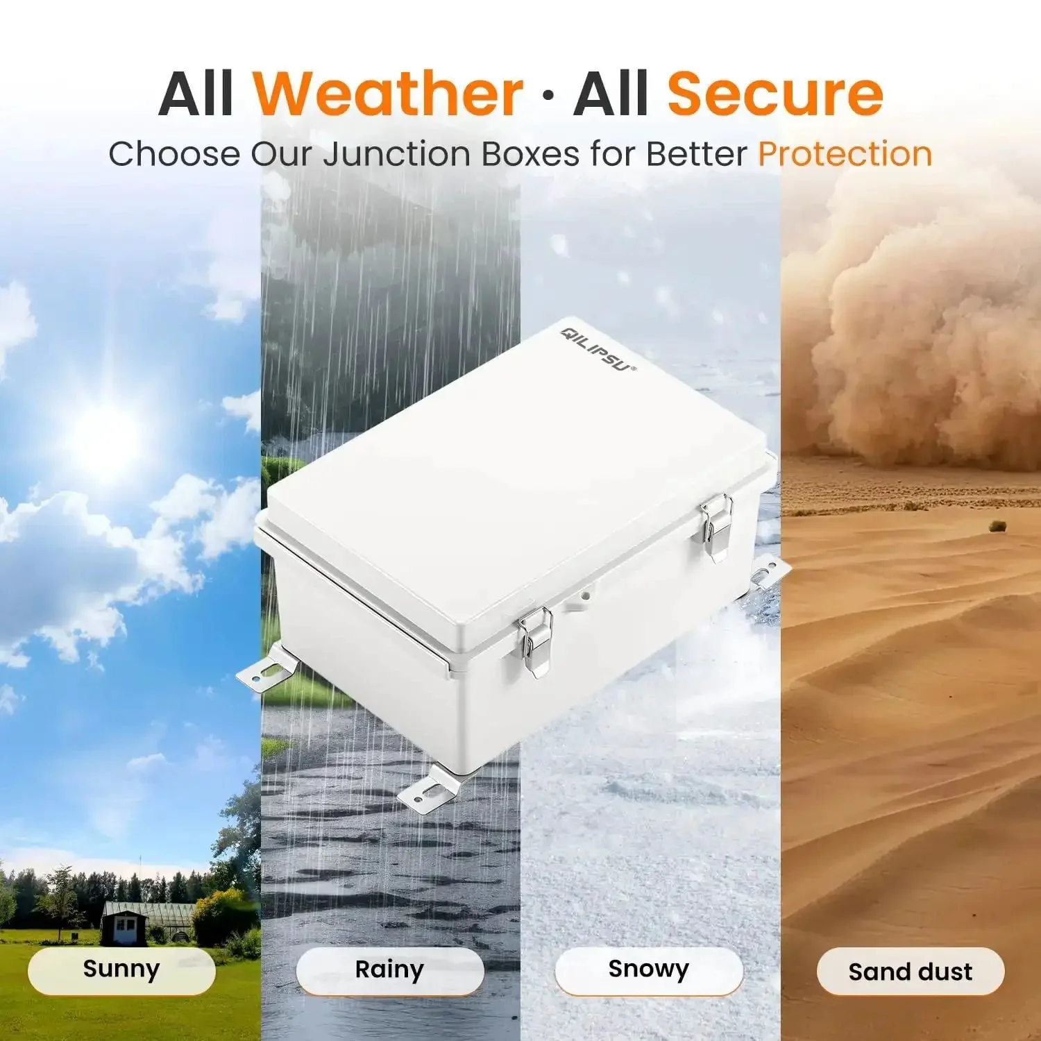 Rugged Outdoor IP67 Junction Box Waterproof Electrical Enclosure In Tough ABS Plastic With Mounting Plate, Wall Brackets, And Hinged Gray Cover, Weatherproof Project Box 11.2 By 7.7 By 5.1 Inches - Image 5