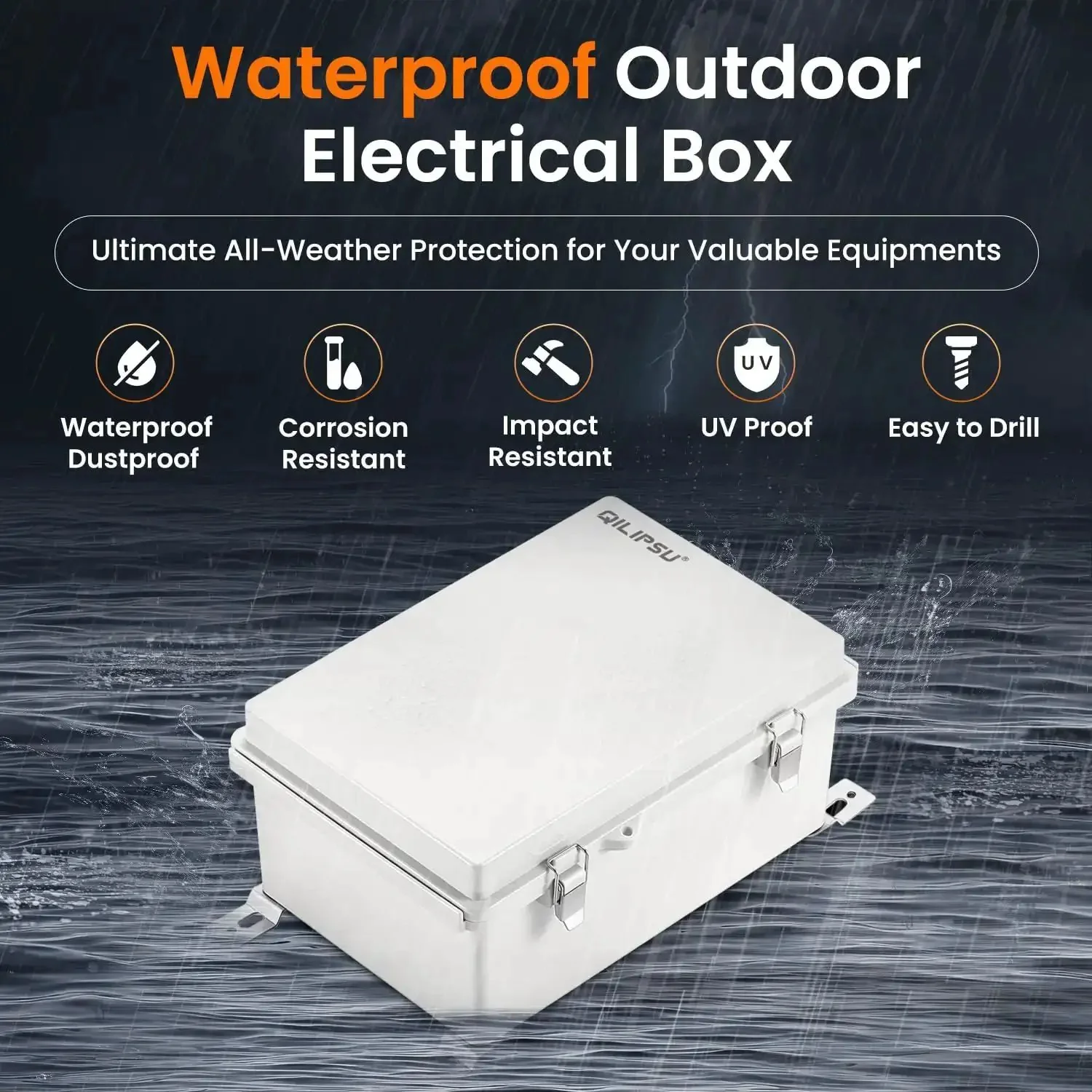 Rugged Outdoor IP67 Junction Box Waterproof Electrical Enclosure In Tough ABS Plastic With Mounting Plate, Wall Brackets, And Hinged Gray Cover, Weatherproof Project Box 11.2 By 7.7 By 5.1 Inches - Image 8