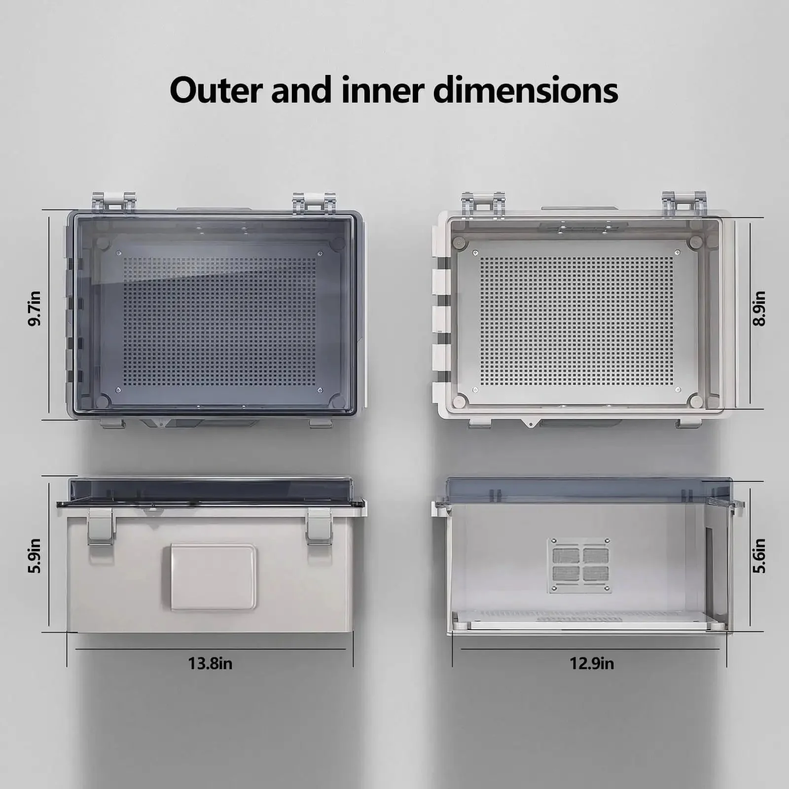 Rugged Outdoor Ready Ventilated ABS Electrical Junction Box With IP65 Waterproof Enclosure For Indoor And Outdoor Use Clear Cover Mounting Plate Cable Grommets Durable Weatherproof Plastic Box 13.8 X 9.7 X 5.9 Inches - Image 4
