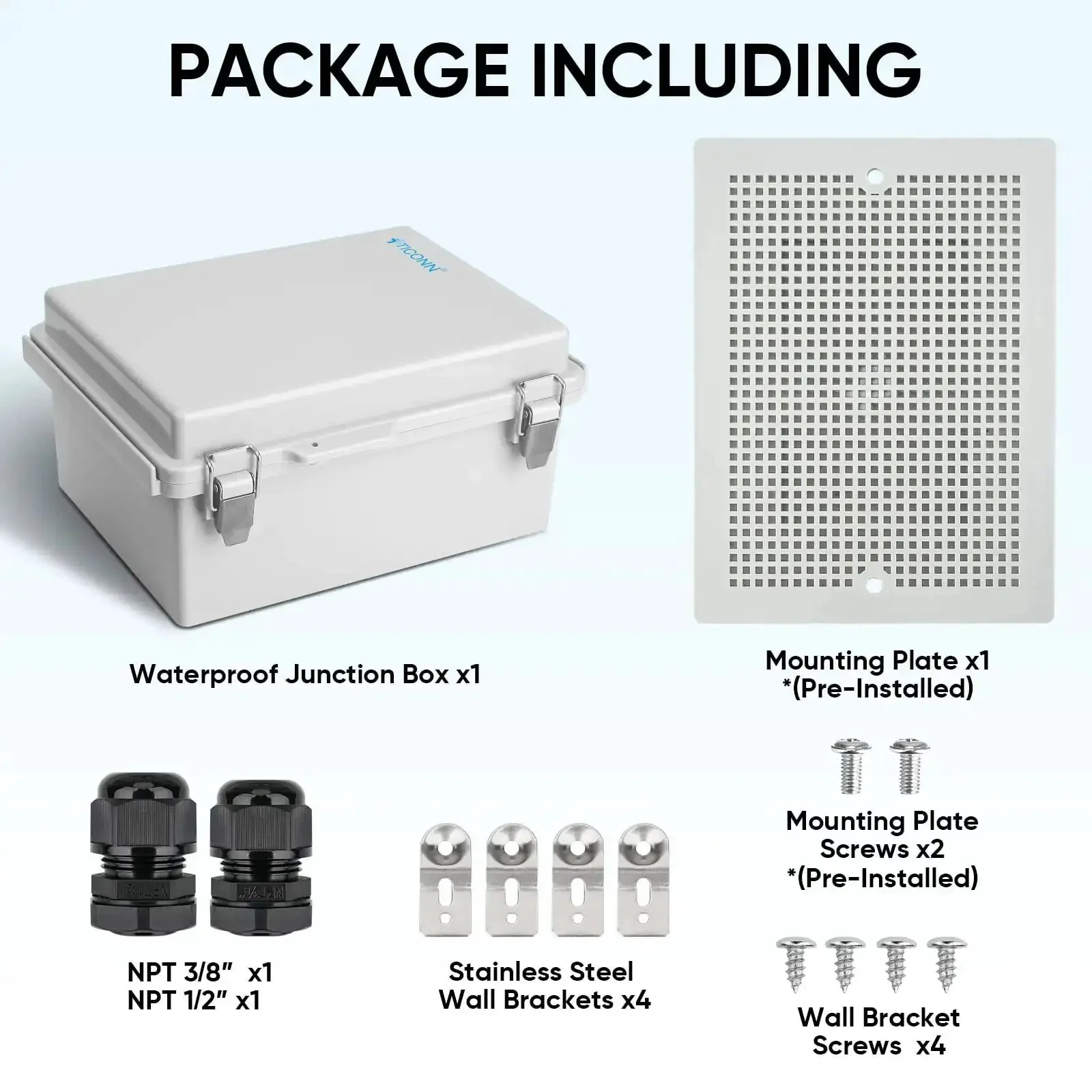 Rugged Outdoor Waterproof IP67 Electrical Box Enclosure With Hinged Cover ABS Plastic Mounting Plate Wall Brackets And Cable Glands Off White Heavy Duty Junction Box For Outdoor Wiring 8.7 By 6.7 By 4.3 Inches - Image 4