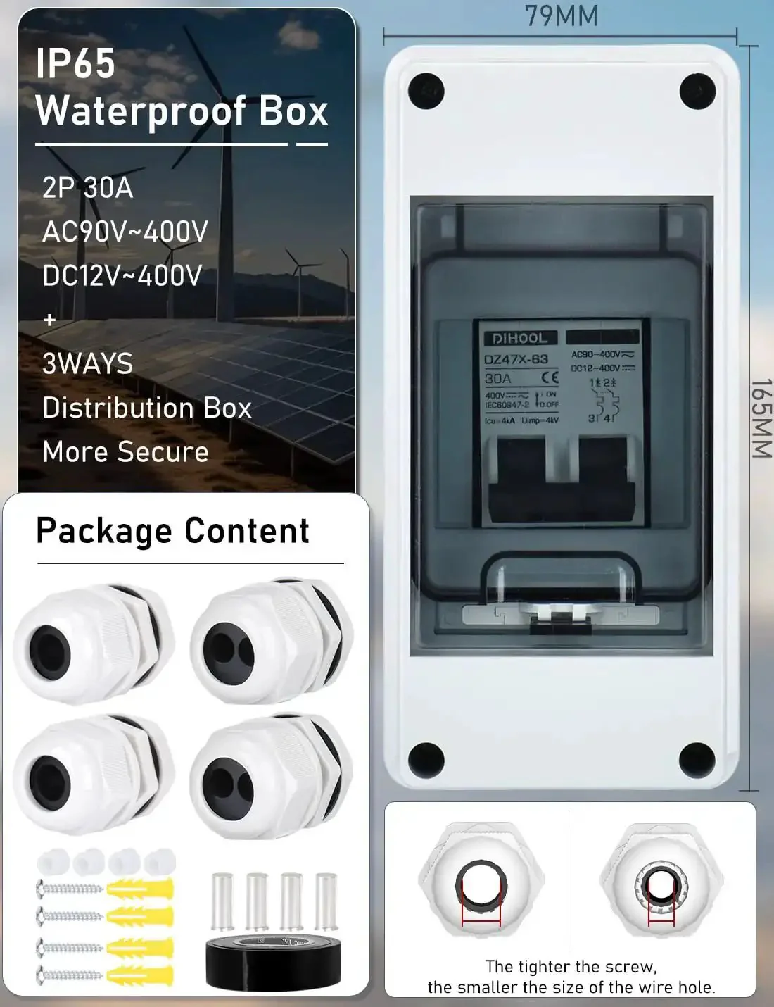 Rugged Solar Panel Disconnect Switch With IP65 DIN Box 30 Amp Dual Pole Isolator 12V To 400V AC DC Miniature Circuit Breaker Non Polarized PV Array Shut Off For Outdoor Installations Plug And Play - Image 7