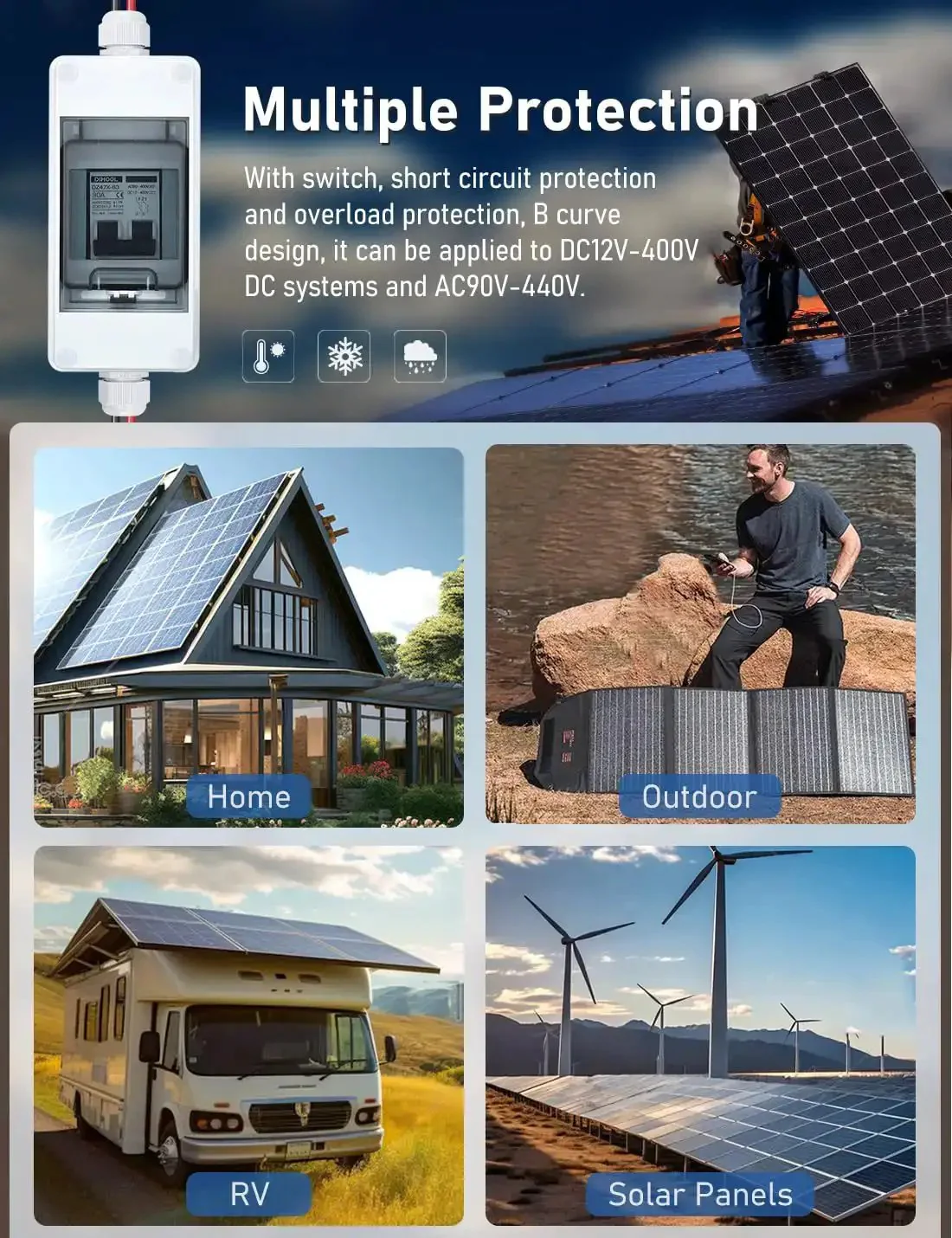 Rugged Solar Panel Disconnect Switch With IP65 DIN Box 30 Amp Dual Pole Isolator 12V To 400V AC DC Miniature Circuit Breaker Non Polarized PV Array Shut Off For Outdoor Installations Plug And Play - Image 9