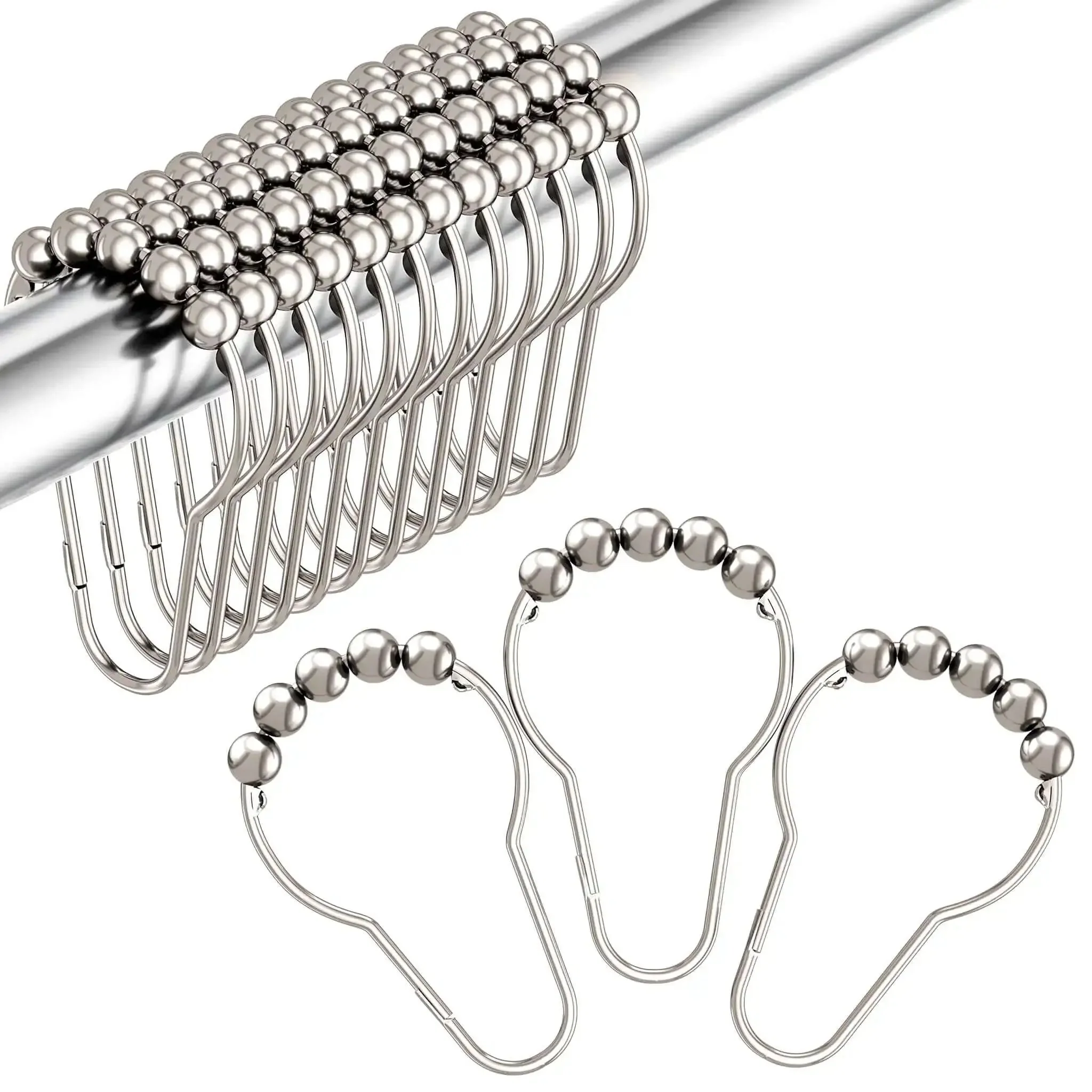 Rustproof Stainless Steel Shower Curtain Hooks Set Of 12 For Bathroom Rods With Polished Nickel Finish Heavy Duty And Durable No Rust Design Easy Glide And Decorative Utility