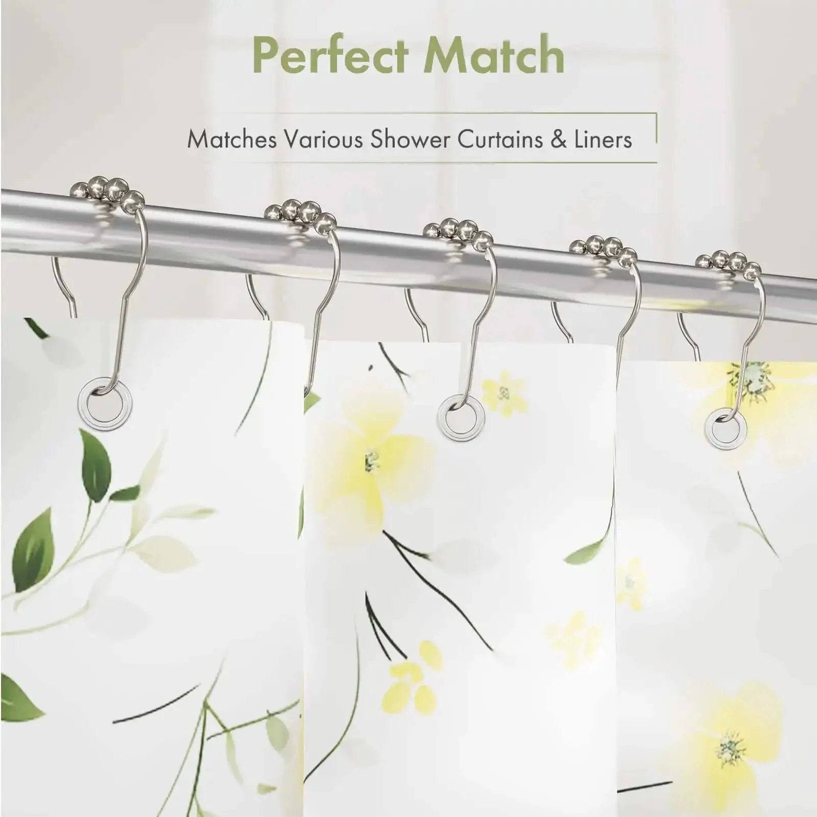 Rustproof Stainless Steel Shower Curtain Hooks Set Of 12 For Bathroom Rods With Polished Nickel Finish Heavy Duty And Durable No Rust Design Easy Glide And Decorative Utility - Image 5