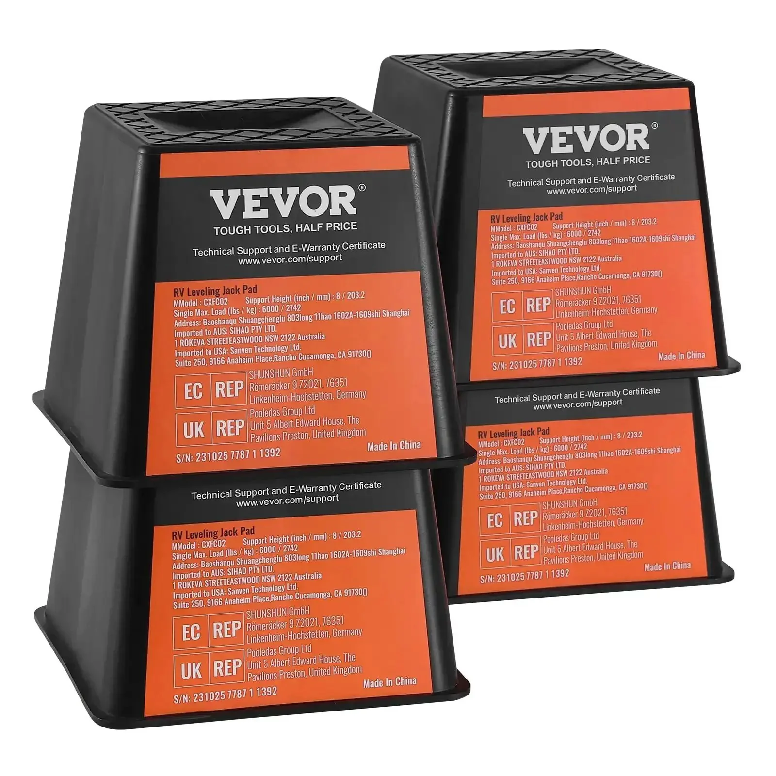 RV Leveling Blocks For Trailers And Campers, 6000 Lbs Capacity Polypropylene Stabilizer Blocks For Tongue Jacks, Posts, Feet And 5th Wheels, Heavy Duty 4 Pack For Rock Solid Campsites