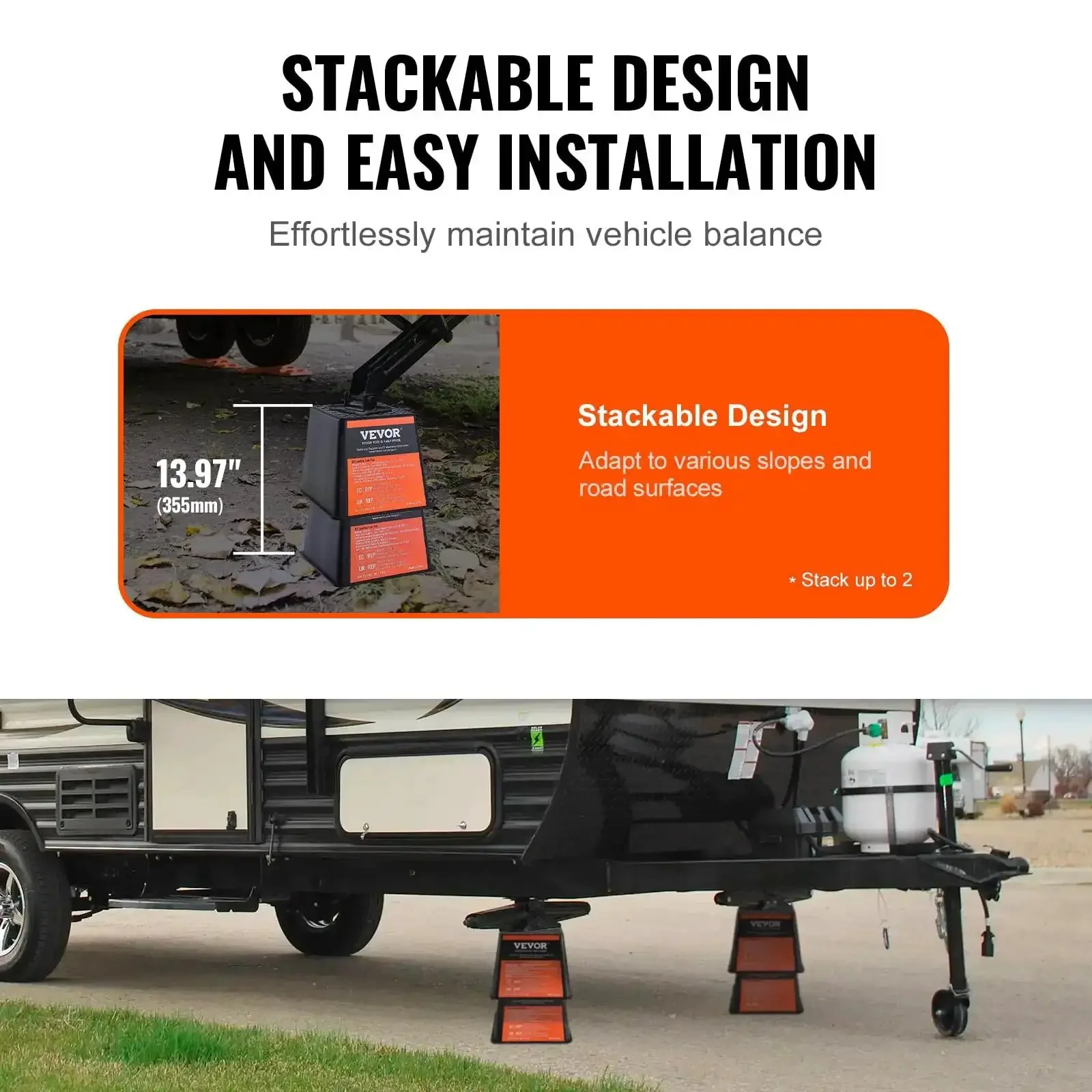 RV Leveling Blocks For Trailers And Campers, 6000 Lbs Capacity Polypropylene Stabilizer Blocks For Tongue Jacks, Posts, Feet And 5th Wheels, Heavy Duty 4 Pack For Rock Solid Campsites - Image 6