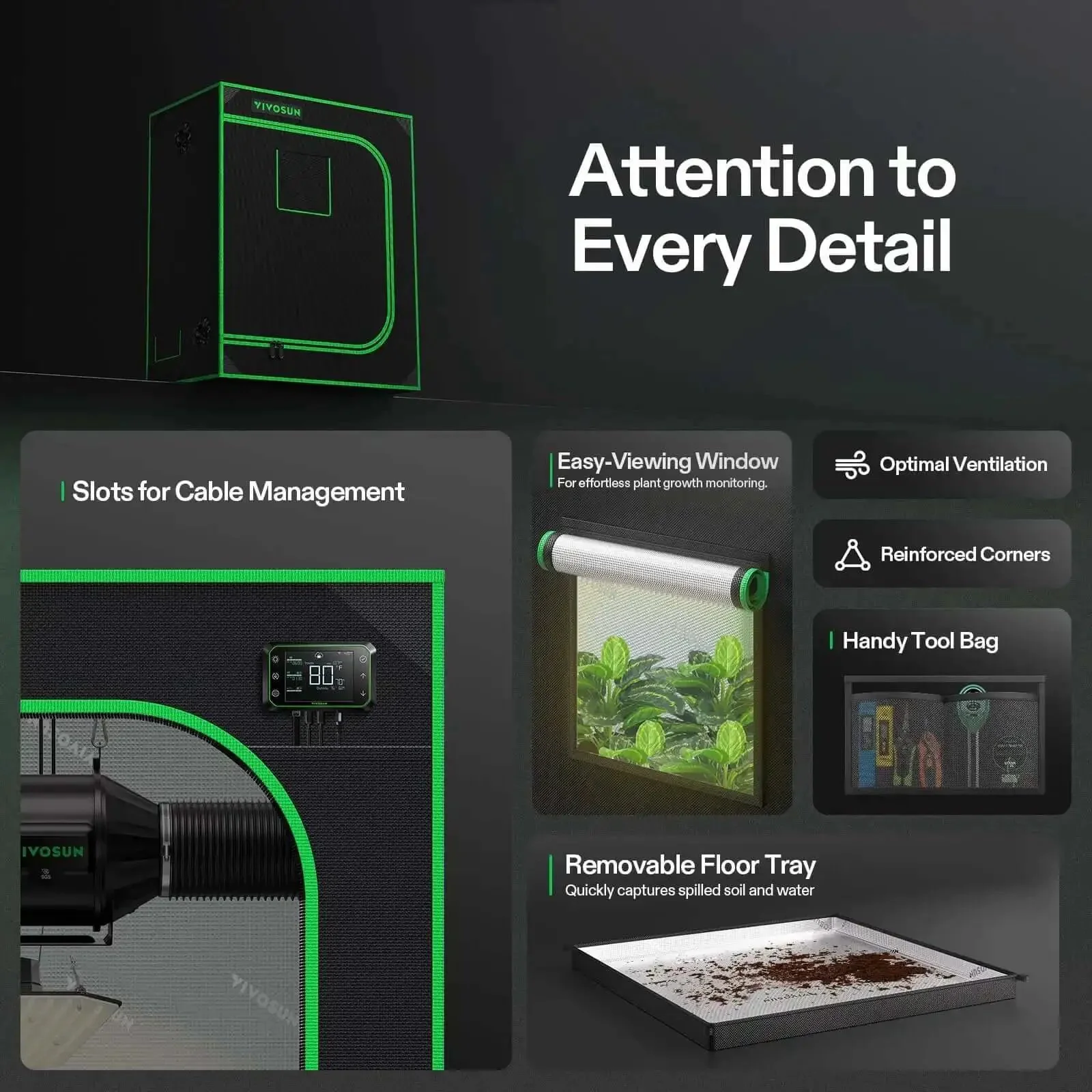 S3018 30x18x36 Grow Tent With High Reflective Mylar Observation Window Floor Tray Ventilation Ready Enclosure For Indoor DIY Hydroponics And 3D Printing - Image 4