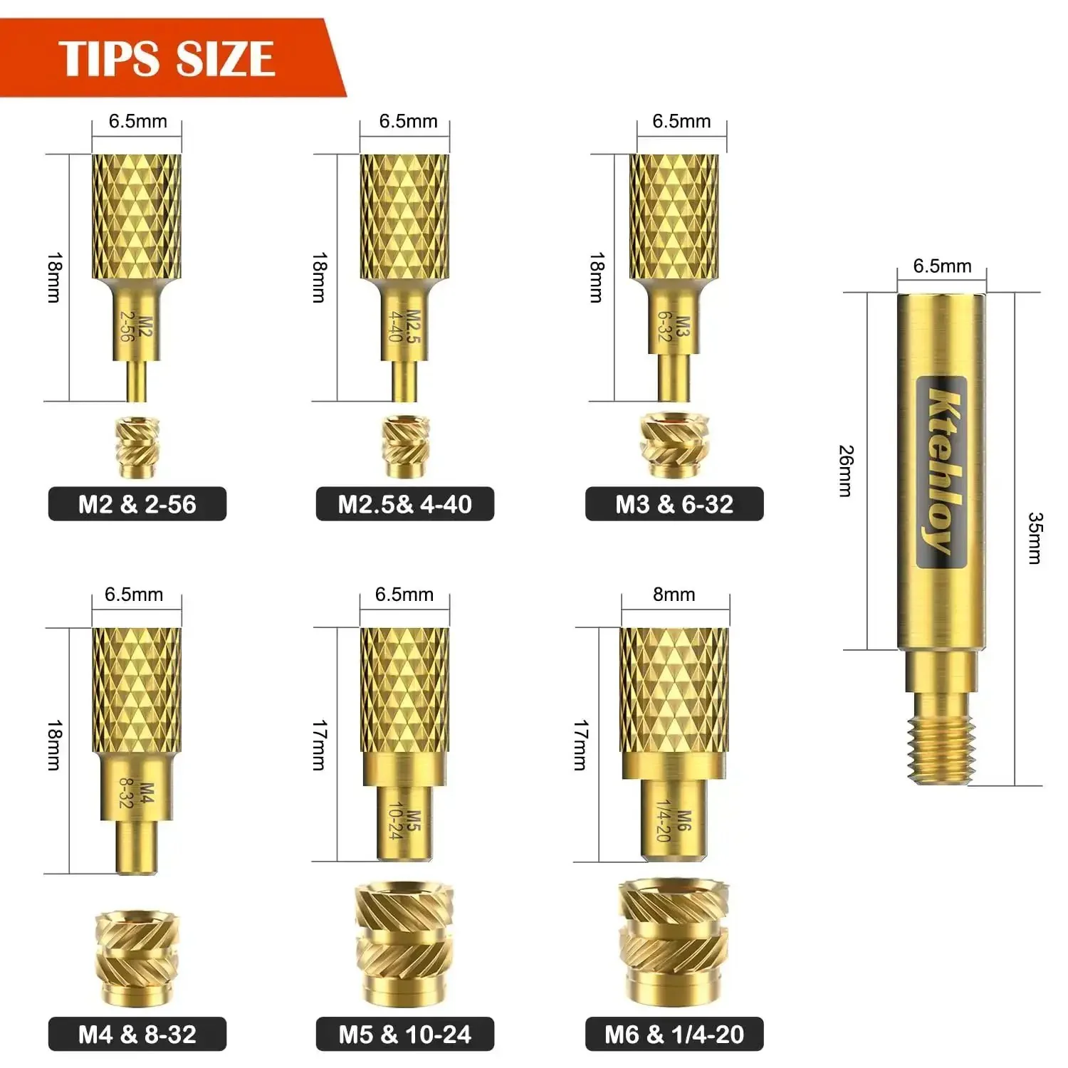 SAE Threaded Inserts Kit With Brass Heat Set Inserts For Plastic And 3D Printing, Includes 2-56 4-40 6-32 8-32 10-32 And 1/4-20 Female Threads, Knurled Nuts Assortment For Strong, Reliable, Easy To Install Fasteners - Image 5