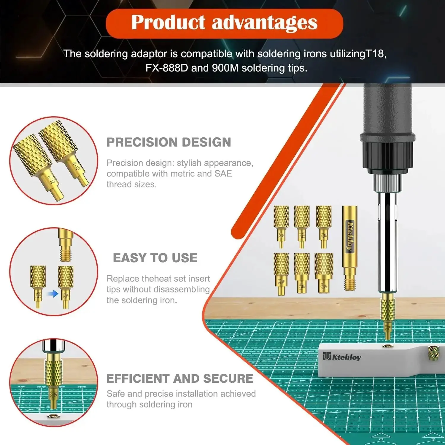 SAE Threaded Inserts Kit With Brass Heat Set Inserts For Plastic And 3D Printing, Includes 2-56 4-40 6-32 8-32 10-32 And 1/4-20 Female Threads, Knurled Nuts Assortment For Strong, Reliable, Easy To Install Fasteners - Image 7