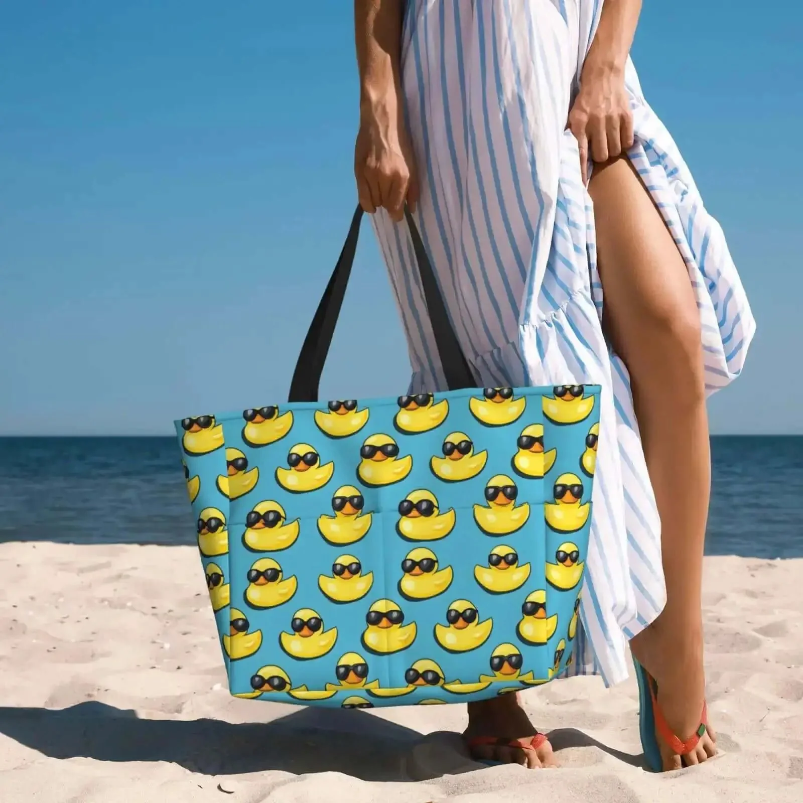 Sandproof Beach Tote For Women With Sunglasses Print Waterproof Travel Bag With Zipper And Reinforced Straps Lightweight Durable Honeycomb Polyester Perfect For Beach Pool Gym Work Or Weekend Getaways - Image 3