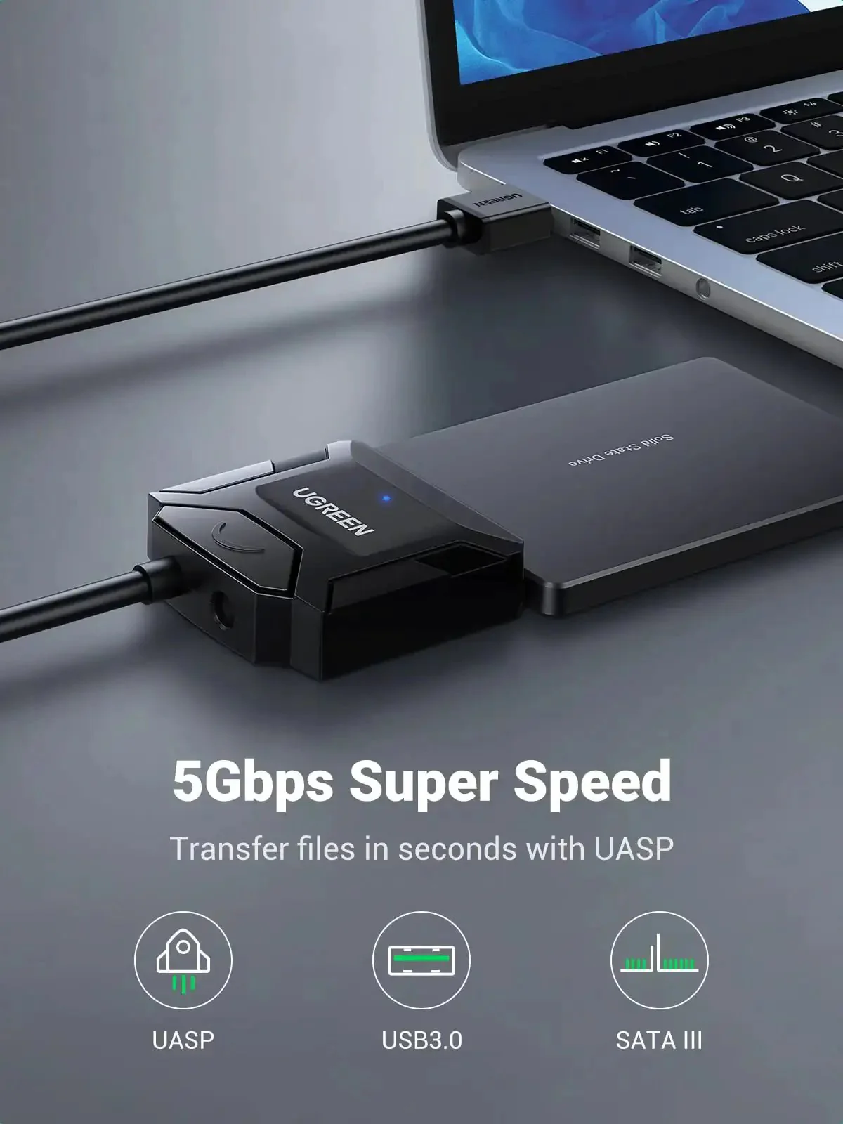 SATA To USB 3.0 External Drive Adapter Cable For 3.5 And 2.5 Inch SSD HDD, UASP Enabled, Plug-N-Play, No-Fuss 5Gbps Transfer, With 12V Power Adapter, Compatible With Samsung Seagate WD Hitachi Hard Drives - Image 6