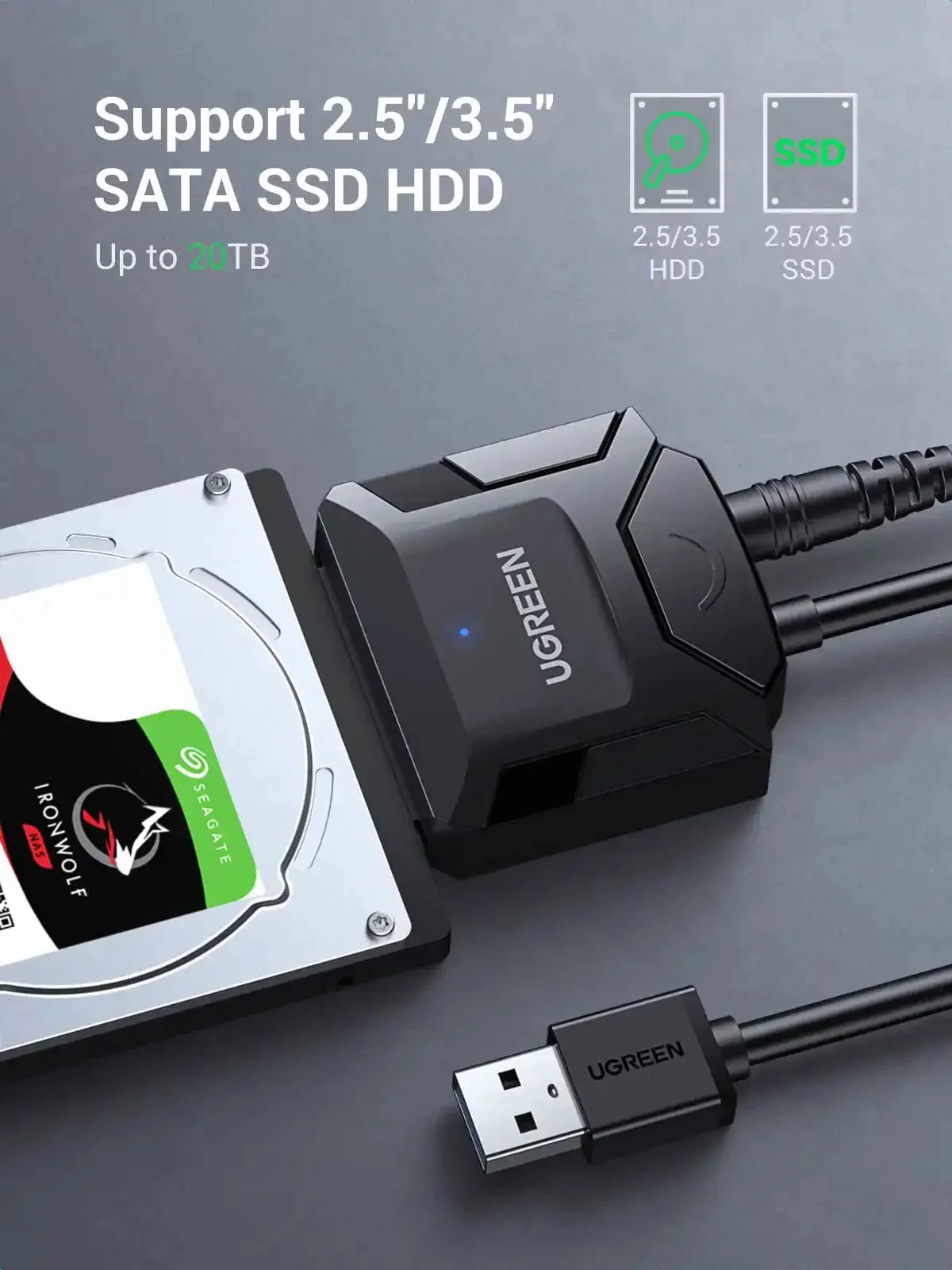 SATA To USB 3.0 External Drive Adapter Cable For 3.5 And 2.5 Inch SSD HDD, UASP Enabled, Plug-N-Play, No-Fuss 5Gbps Transfer, With 12V Power Adapter, Compatible With Samsung Seagate WD Hitachi Hard Drives - Image 7