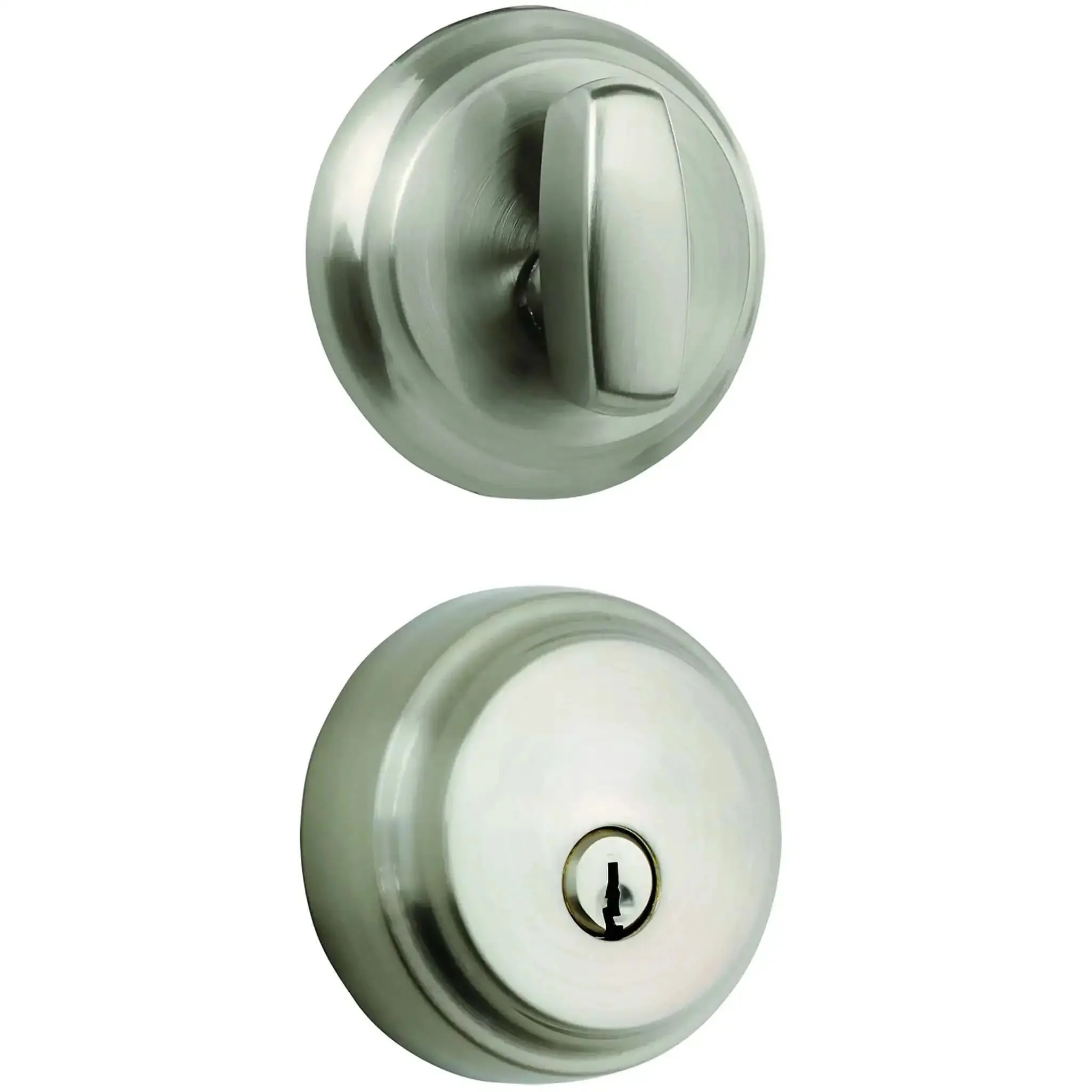 Satin Nickel Push Pull Rotate Door Lock Single Cylinder Deadbolt With Anti Pry Shield, Anti Drill Plate, Anti Pick And Anti Bump Spool Pins, ANSI Grade 2 Security, Fits All Standard Doors, Lifetime Warranty