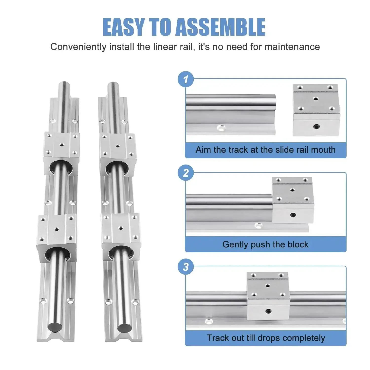 SBR16 500mm Linear Rail Kit With 2 Rails And 4 SBR16UU Bearing Blocks For CNC DIY Projects And 3D Printers, Easy Install, Durable, Corrosion Resistant, Heavy Duty Rail System - Image 6