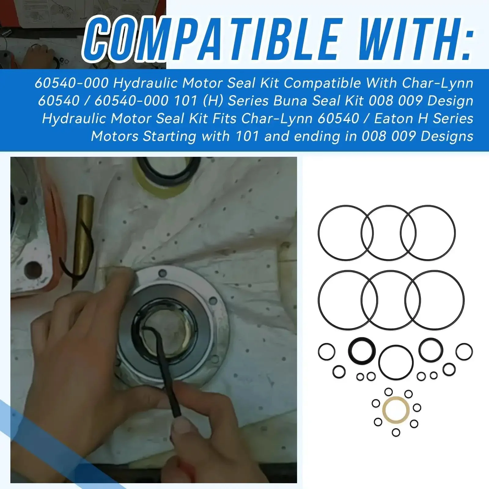 Seal Kit For Char-Lynn 60540 60540-000 101 H Series Buna Seals 008 009 Design Heavy-Duty Built-Tough Replacement Hydraulic Motor Seal Set With OEM Fit Form And Function Durable Buna Material For Smooth Operation And Long Wear - Image 9