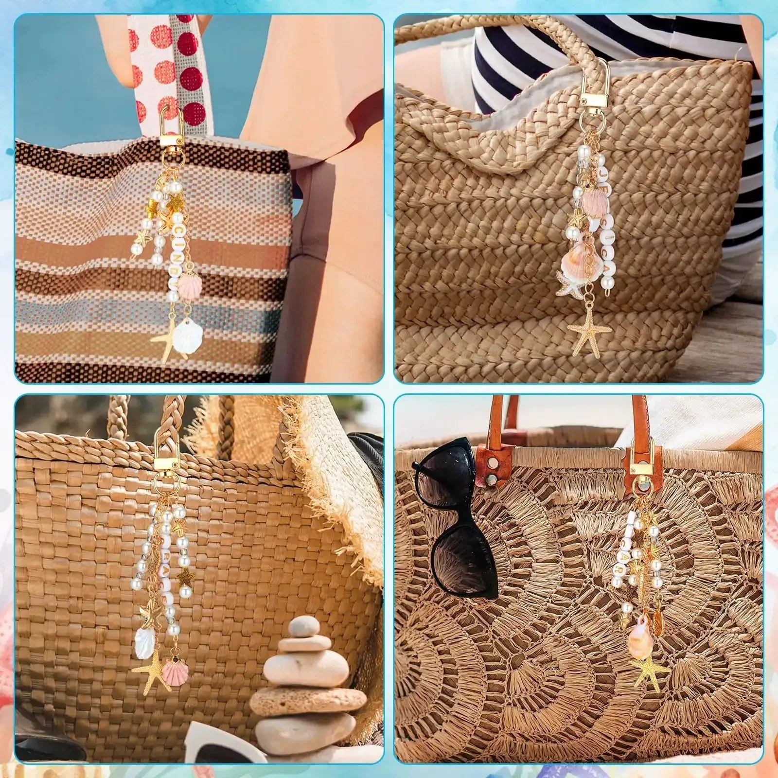 Seashell Keychain Making Kit With 776 Pieces Including Alphabet Beads, White Pearls, Clear Spacer Beads, And 60 Pendants Like Pink Shells, Seahorses, Starfish, And Leaves For Diy Backpacks, Purses, Tote Bags, And Fun Craft Projects - Image 3