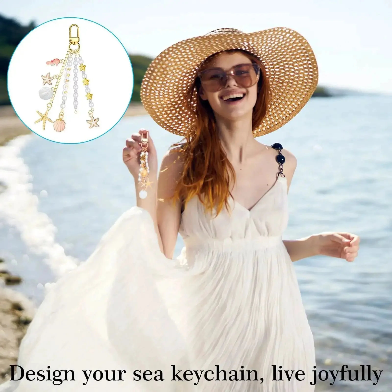 Seashell Keychain Making Kit With 776 Pieces Including Alphabet Beads, White Pearls, Clear Spacer Beads, And 60 Pendants Like Pink Shells, Seahorses, Starfish, And Leaves For Diy Backpacks, Purses, Tote Bags, And Fun Craft Projects - Image 6