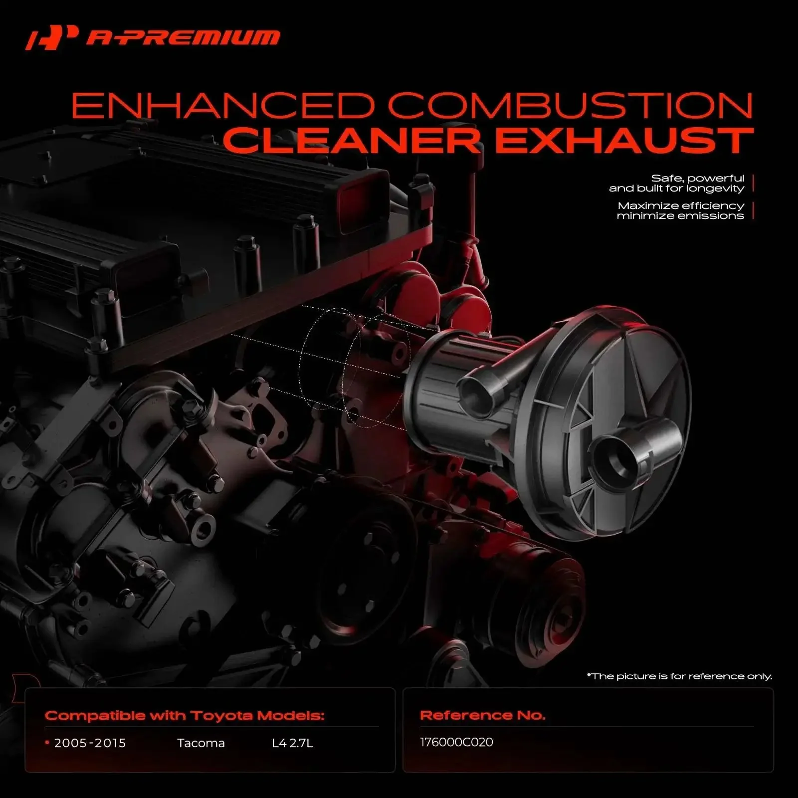 Secondary Air Injection Smog Pump For Toyota Tacoma 2005 2015 2.7L L4 Replacement 176000C020 With 2 Hose Connectors And Blade Terminals Premium Air Pump Module No Fuss Install Direct Fit OEMStyle For Emission System - Image 10
