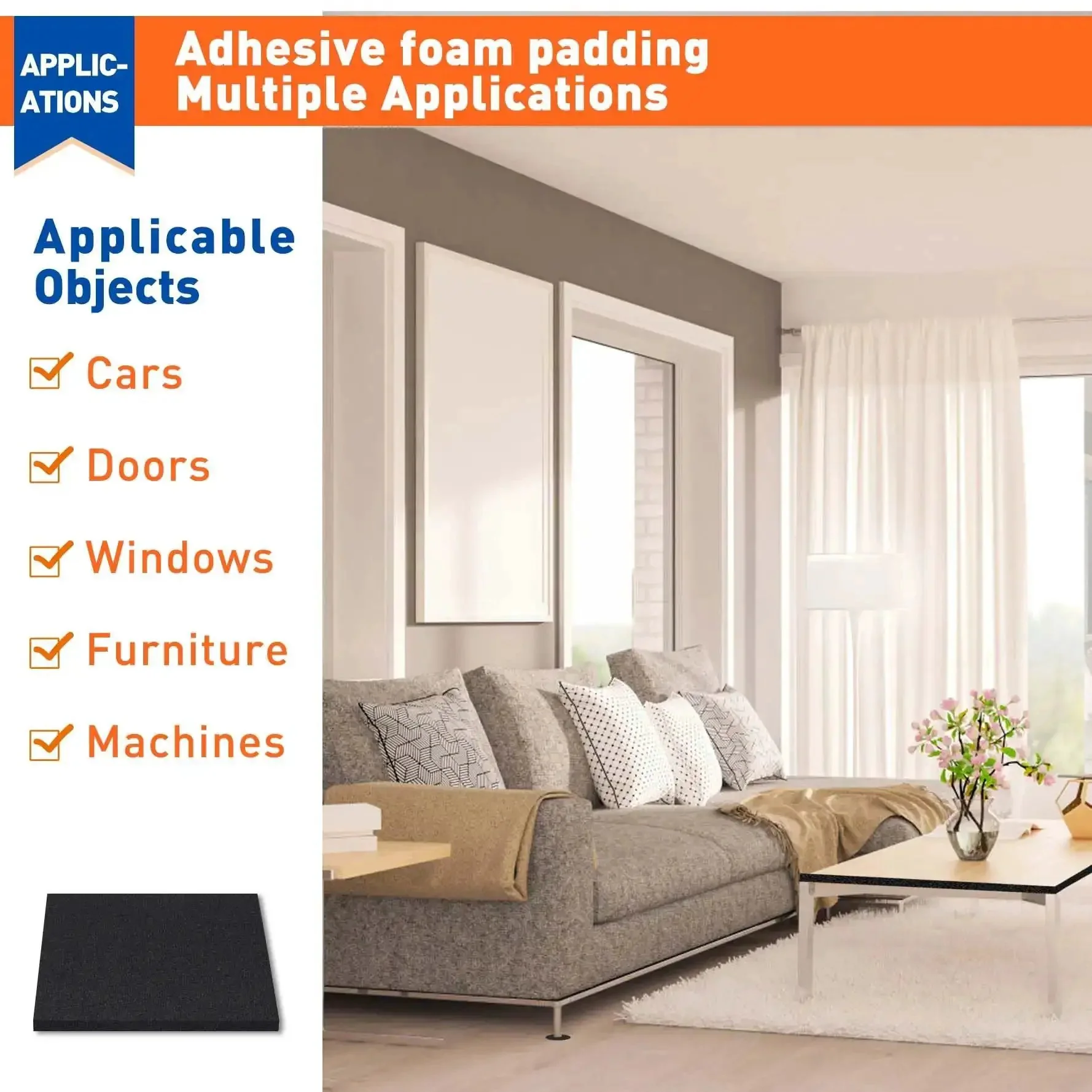 Self Adhesive Foam Padding Set 4x4 Inch Neoprene Closed Cell Sheets One Quarter Inch Thick Anti Vibration Pads Waterproof And Easy To Cut Black 6 Pack Great For Do It Yourself Projects And Home Upgrades - Image 2