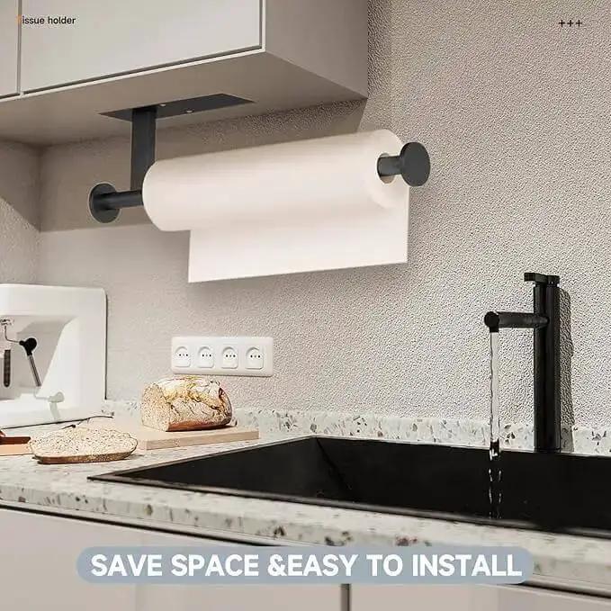 Self Adhesive Paper Towel Holder Wall Mount No Drill Easy Install Heavy Duty SUS304 Stainless Steel Black Finish For Kitchen Bathroom Sink Pantry Fridge Stays Put, Rust Resistant, Scratch Proof, Fits Standard Rolls - Image 6