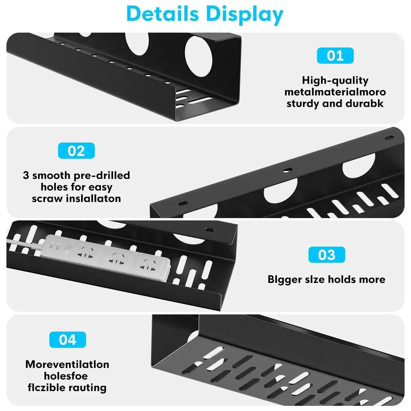Self Adhesive Under Desk Cable Management Tray 2 Pack Steel Wire Organizer For Power Strips And Cables No Drill Needed Under Table Cable Storage Holder For Office And Home - Image 4