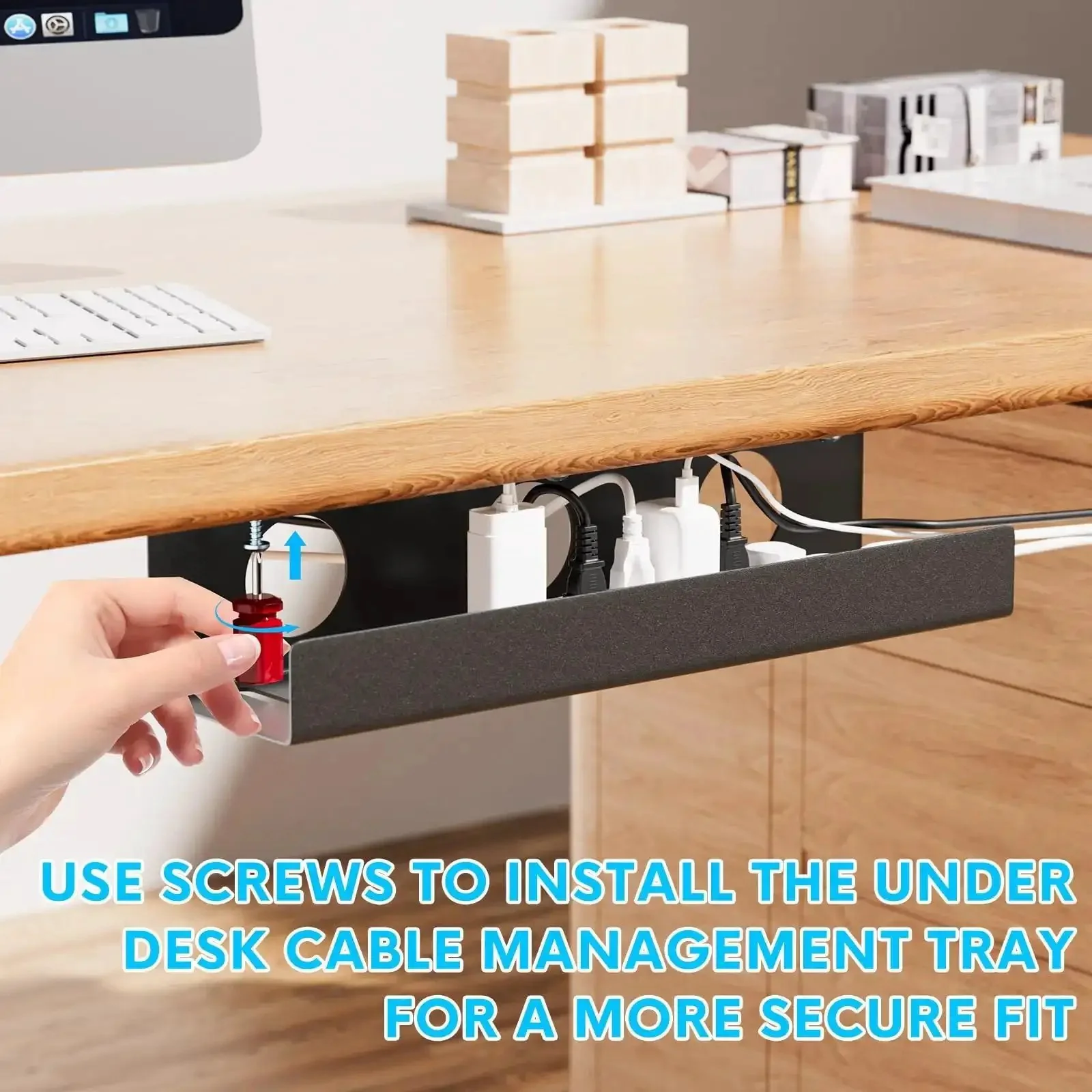 Self Adhesive Under Desk Cable Management Tray 2 Pack Steel Wire Organizer For Power Strips And Cables No Drill Needed Under Table Cable Storage Holder For Office And Home - Image 6