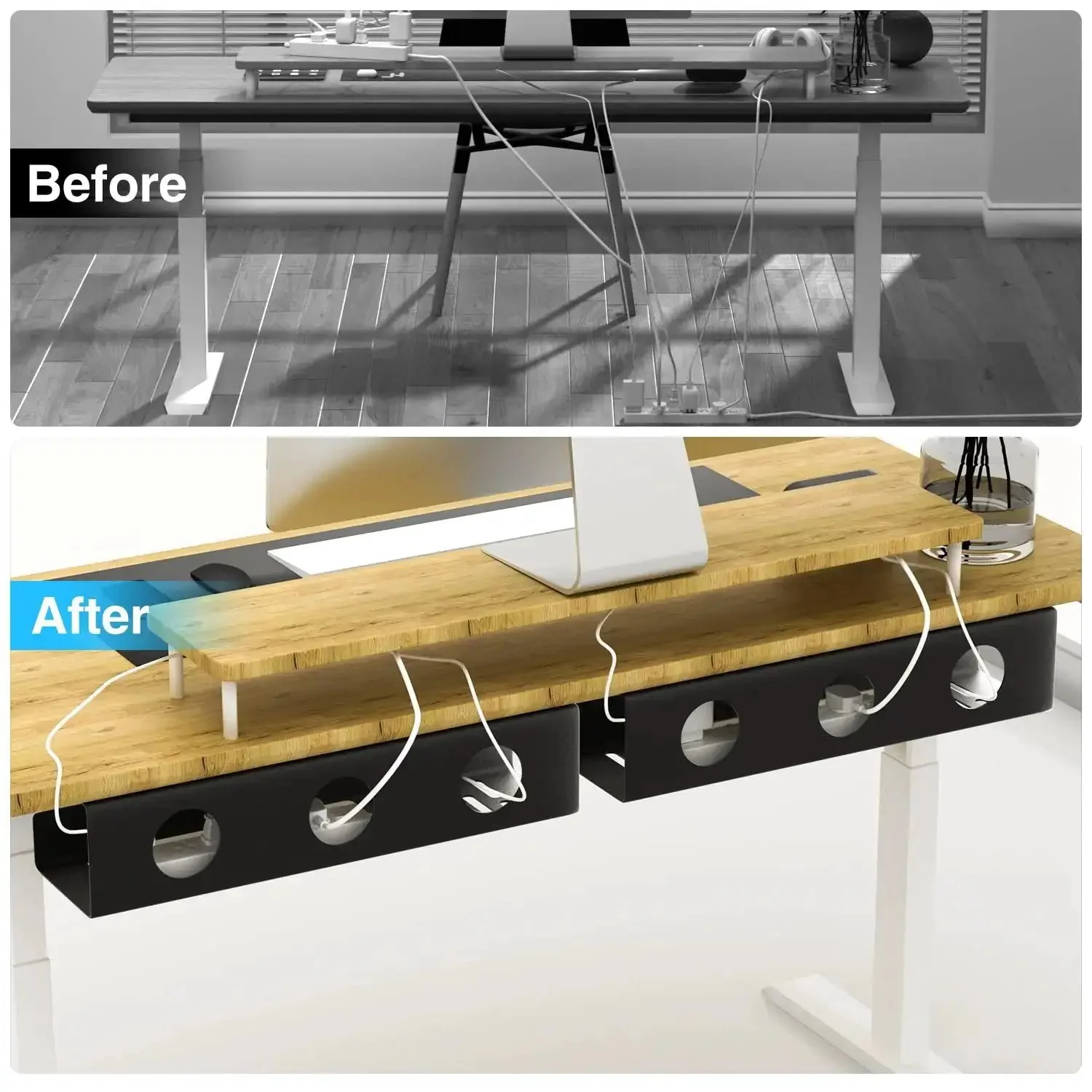 Self Adhesive Under Desk Cable Management Tray 2 Pack Steel Wire Organizer For Power Strips And Cables No Drill Needed Under Table Cable Storage Holder For Office And Home - Image 7