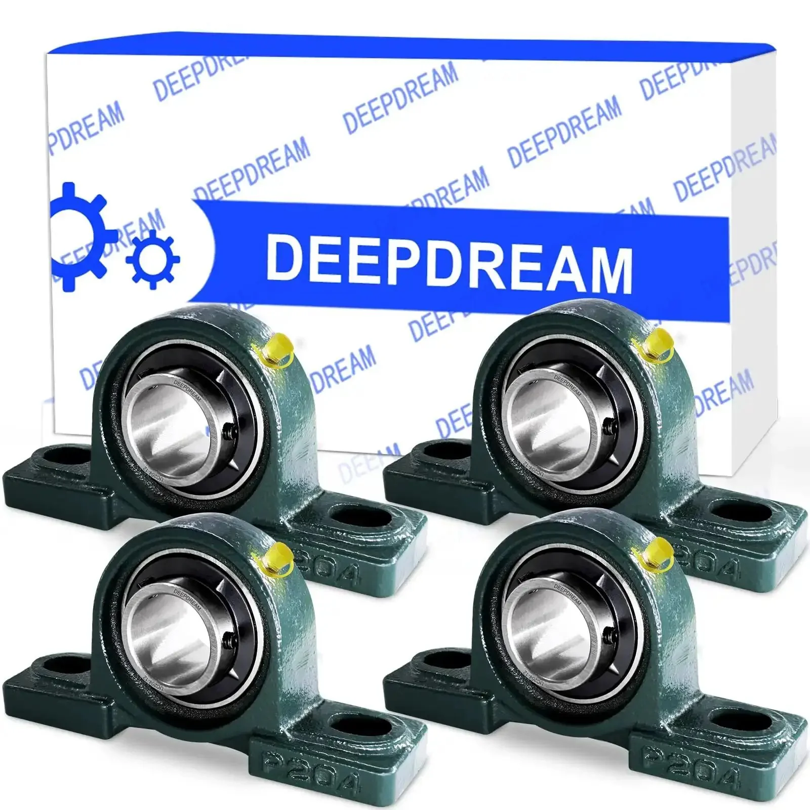 Self Aligning Pillow Block Bearing Kit Four Pack UCP204-12 With Three Quarter Inch Bore Mounted Chrome Steel Bearings For Shaft Support, Easy Fit, Low Friction, Durable Industrial Grade Construction