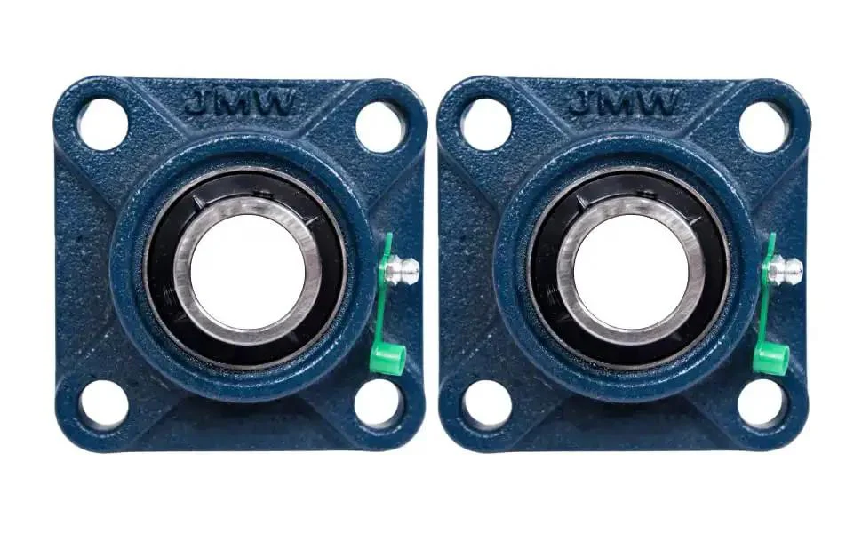 Self Aligning Pillow Block Bearing UCF205 1 Inch Bore 4 Bolt Flange Mounted With Solid Square Base Two Pack Easy Spring Clip Install Built Tough heat Treated Alloy Steel Construction