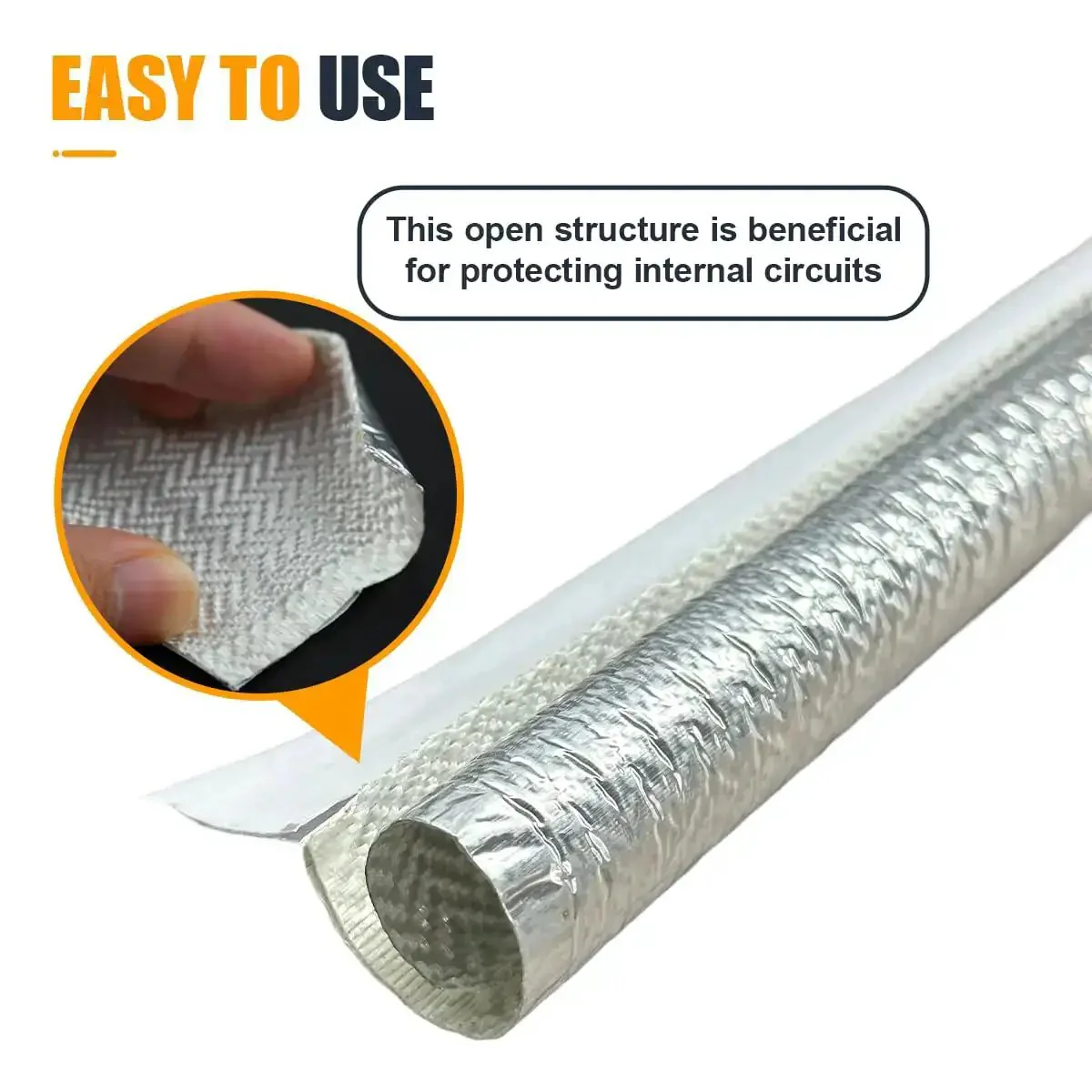 Self Closed Aluminum Heat Shield Sleeve 6mm One Quarter Inch, 39 Inch Length, Heavy Duty High Temp Reflective Fiberglass Sleeving for Cables Hoses and Wire Harnesses, Auto Exhaust Protection, Side Entry Design - Image 3