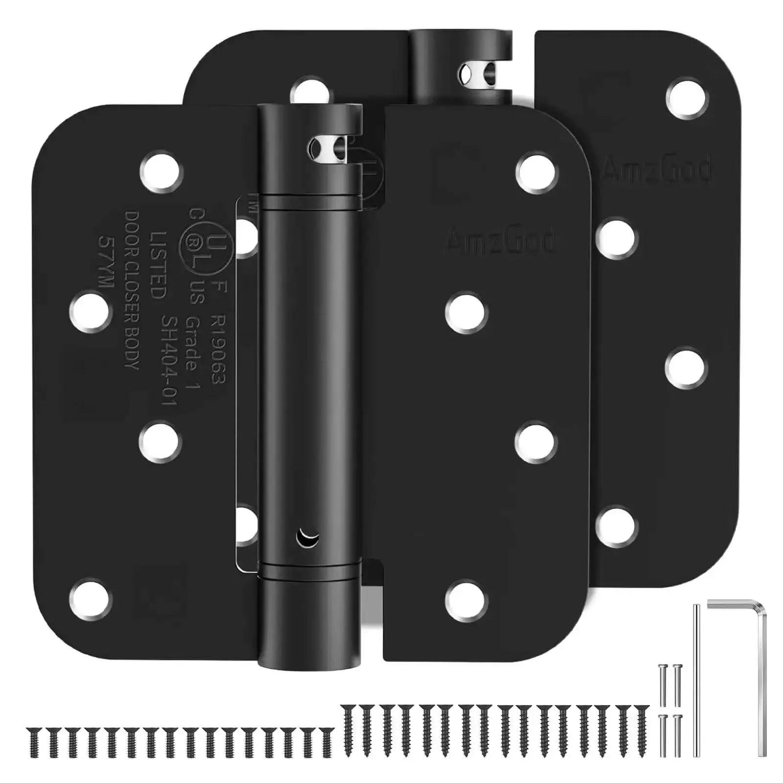 Self Closing Door Hinges 4 Inch Matte Black Spring Loaded Five Eighth Inch Radius Corners Adjustable Tension For Exterior Garage Front And Back Doors Built To Last Heavy Duty UL Listed 2 Pack