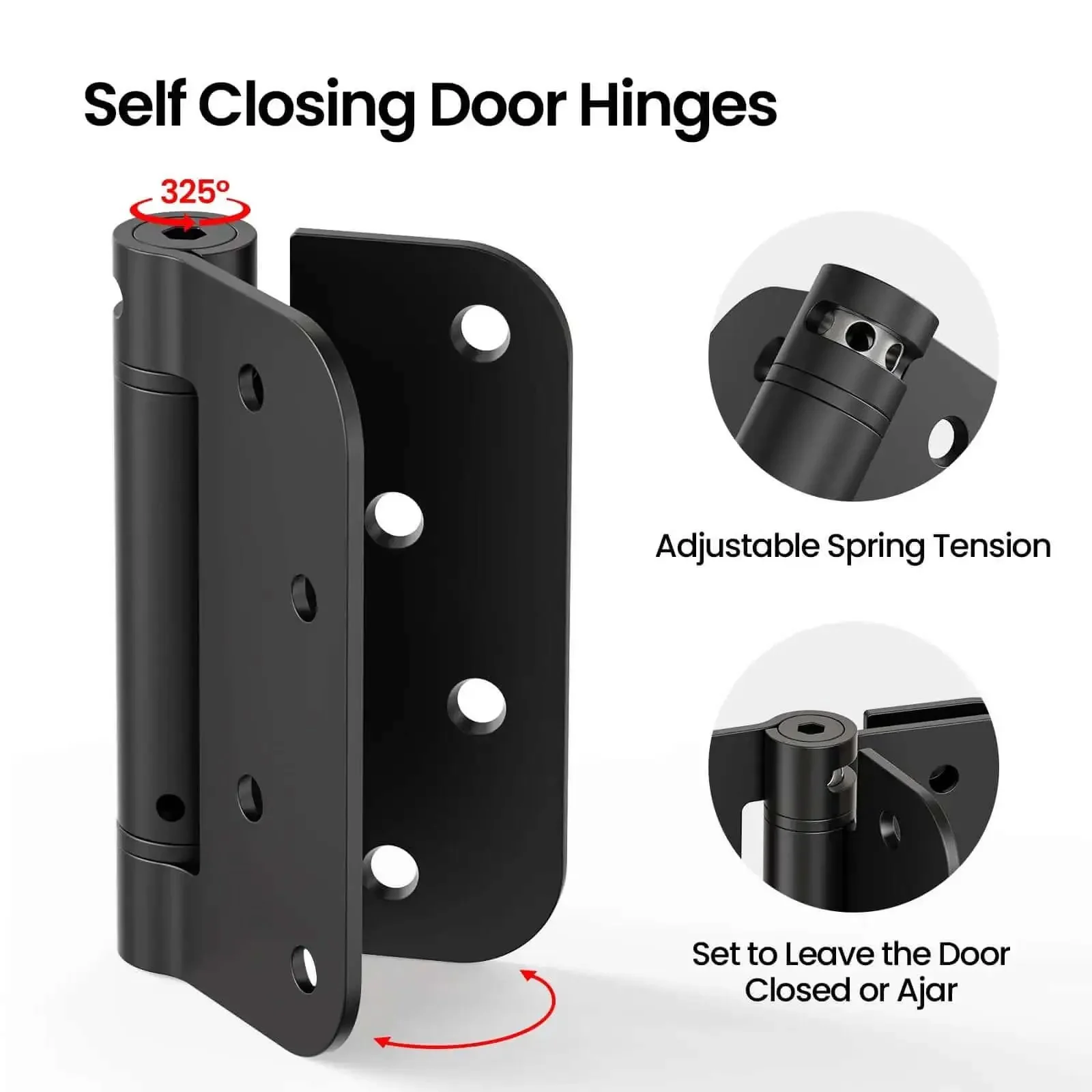 Self Closing Door Hinges 4 Inch Matte Black Spring Loaded Five Eighth Inch Radius Corners Adjustable Tension For Exterior Garage Front And Back Doors Built To Last Heavy Duty UL Listed 2 Pack - Image 6