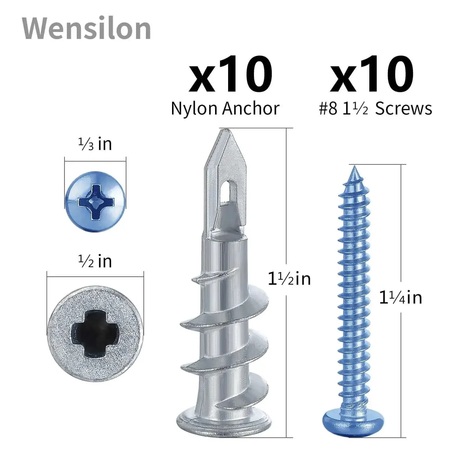 Self Drilling Drywall Anchors Assortment Kit For Concrete And Sheetrock 182 Pcs Heavy Duty Wall Anchors For Easy Installation No Drill Bit Required Includes Blue Yellow Black Zinc Wood Screws And Stainless Steel Screws - Image 6