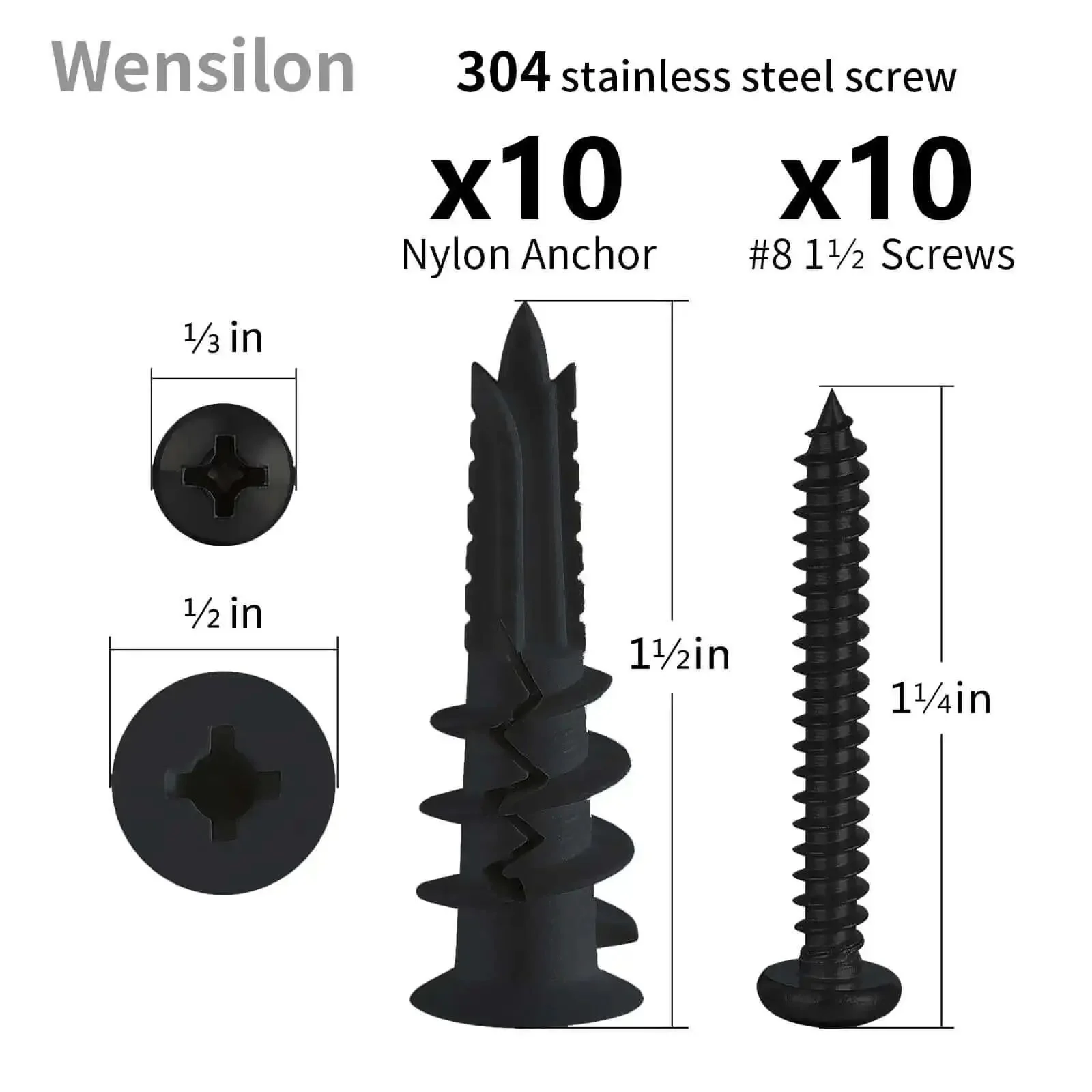 Self Drilling Drywall Anchors Assortment Kit For Concrete And Sheetrock 182 Pcs Heavy Duty Wall Anchors For Easy Installation No Drill Bit Required Includes Blue Yellow Black Zinc Wood Screws And Stainless Steel Screws - Image 7