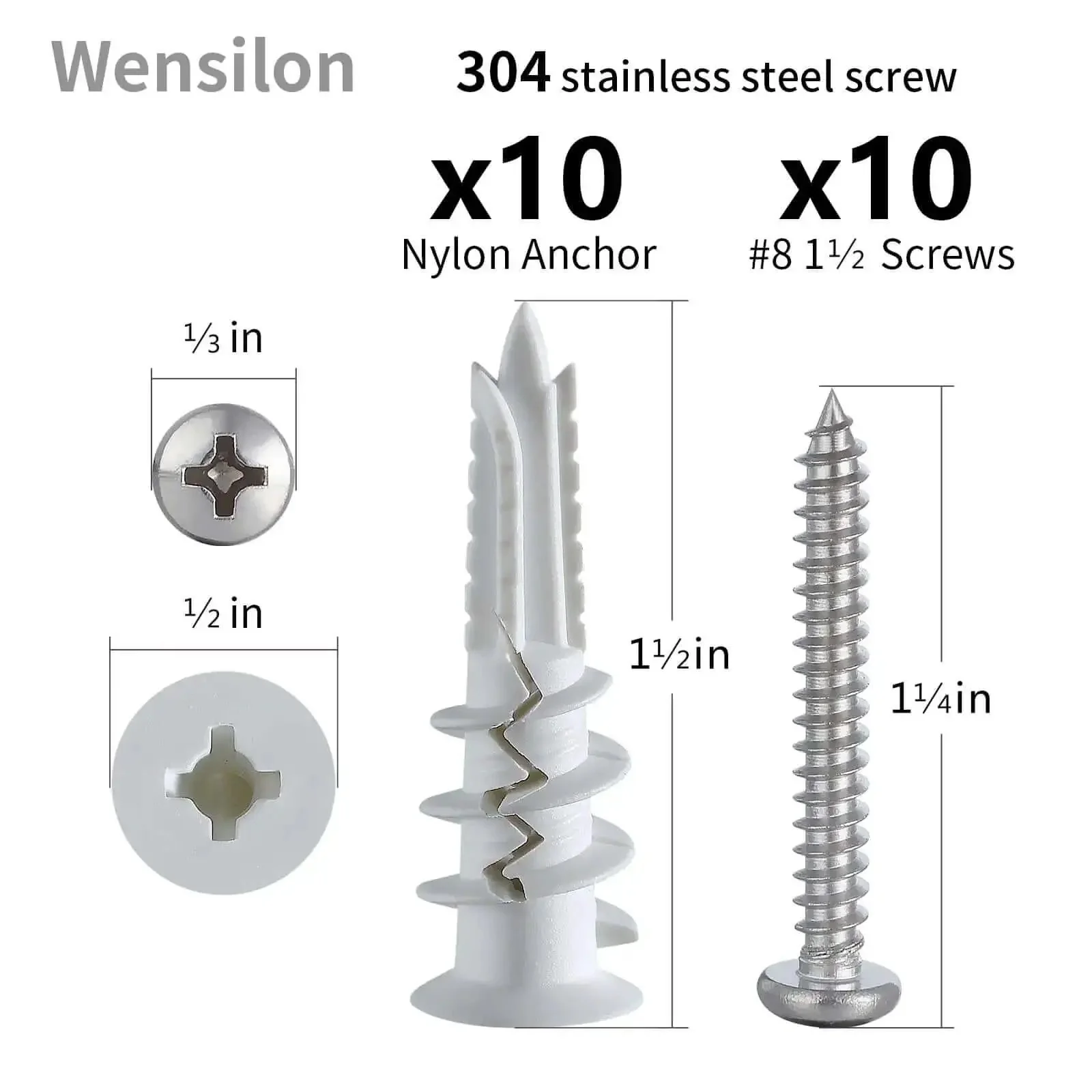 Self Drilling Drywall Anchors Assortment Kit For Concrete And Sheetrock 182 Pcs Heavy Duty Wall Anchors For Easy Installation No Drill Bit Required Includes Blue Yellow Black Zinc Wood Screws And Stainless Steel Screws - Image 8