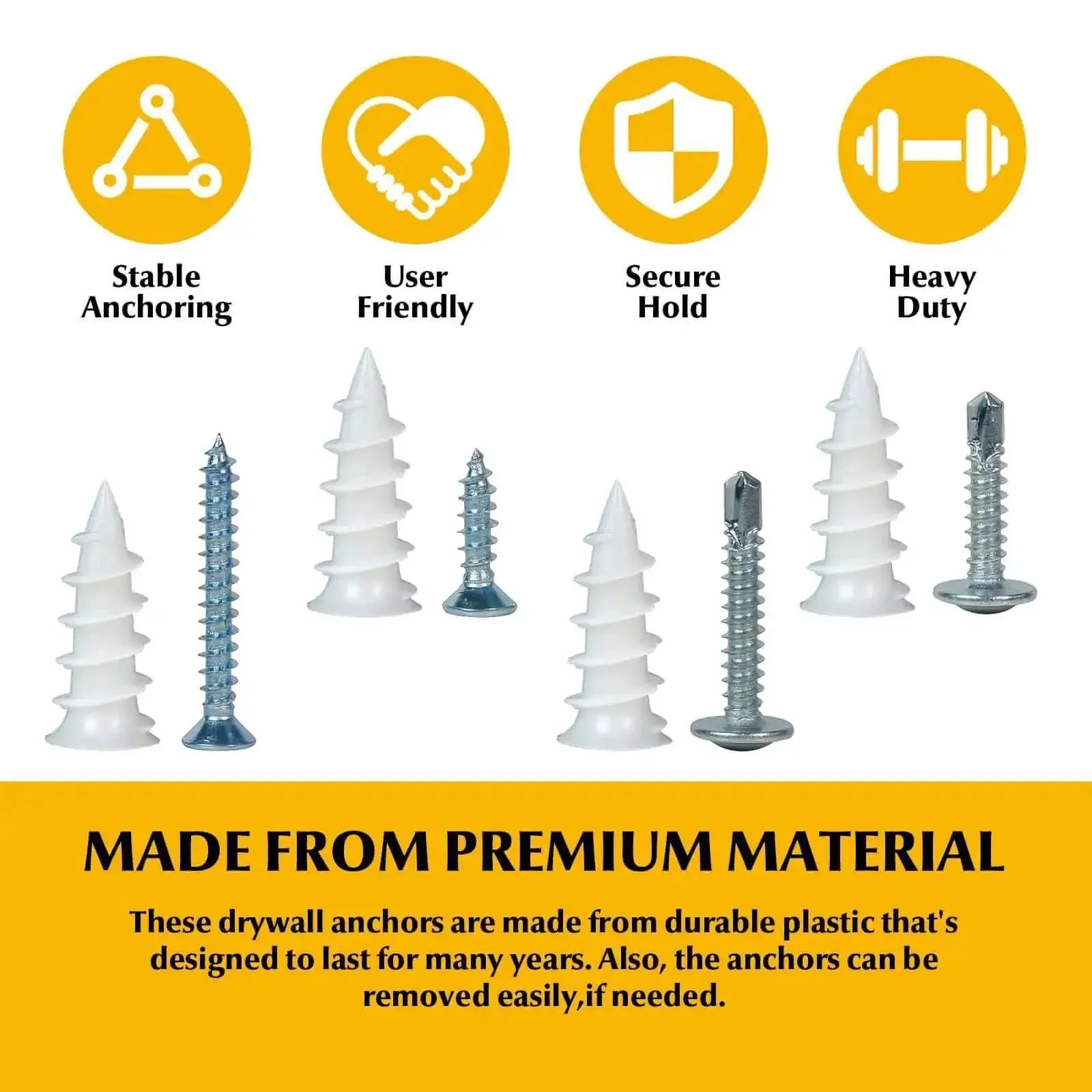 Self Drilling Screws And Drywall Anchors Kit With 192 Pcs Of Self Tapping Screws For Sheet Metal Wood And Drywall Four Size Kit Pre Sorted For Quick Install Includes Common Size Screws And Drywall Anchors For Easy Home Projects - Image 4