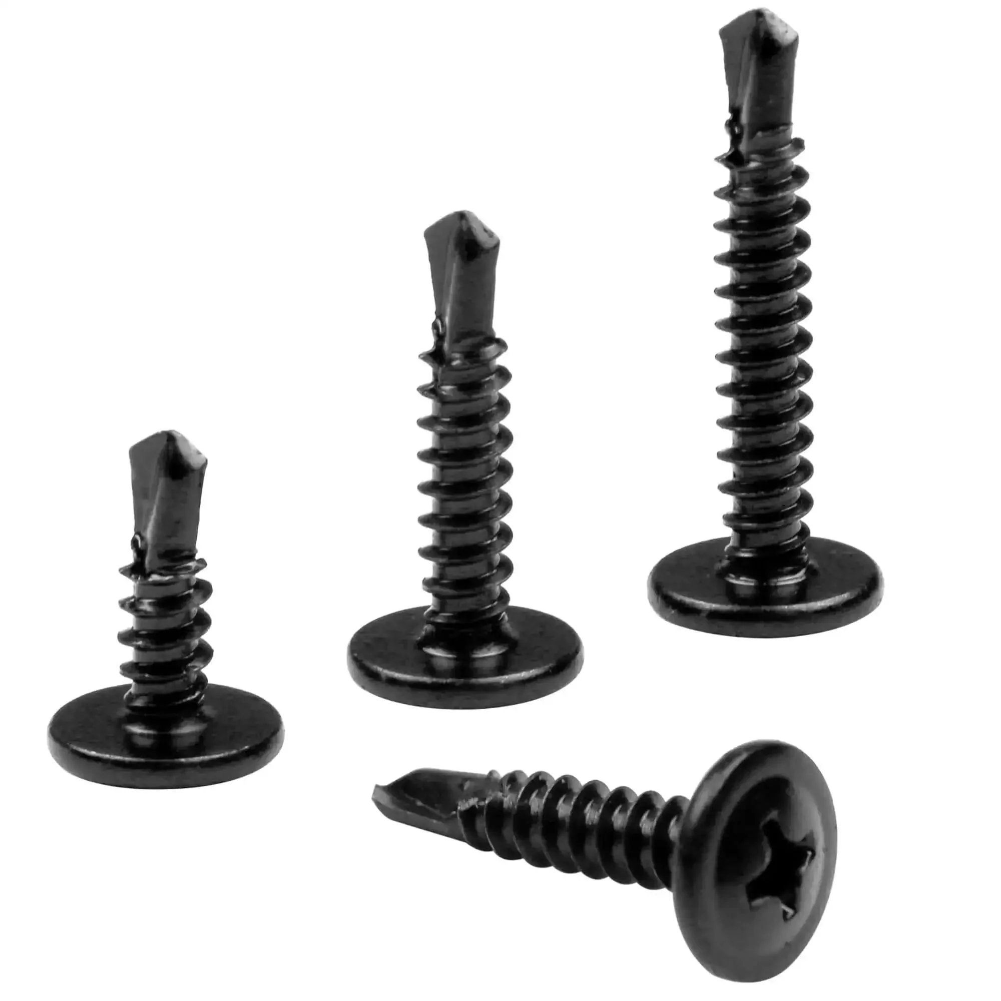 Self Drilling TEK Screws Set For Sheet Metal Number Eight 410 Stainless Steel With Black Dacromet Coating Wafer And Modified Truss Heads Phillips Drive Two Point Sizes One Half Inch Three Quarters Inch And One Inch 150 Piece Assortment For DIY Metalwork