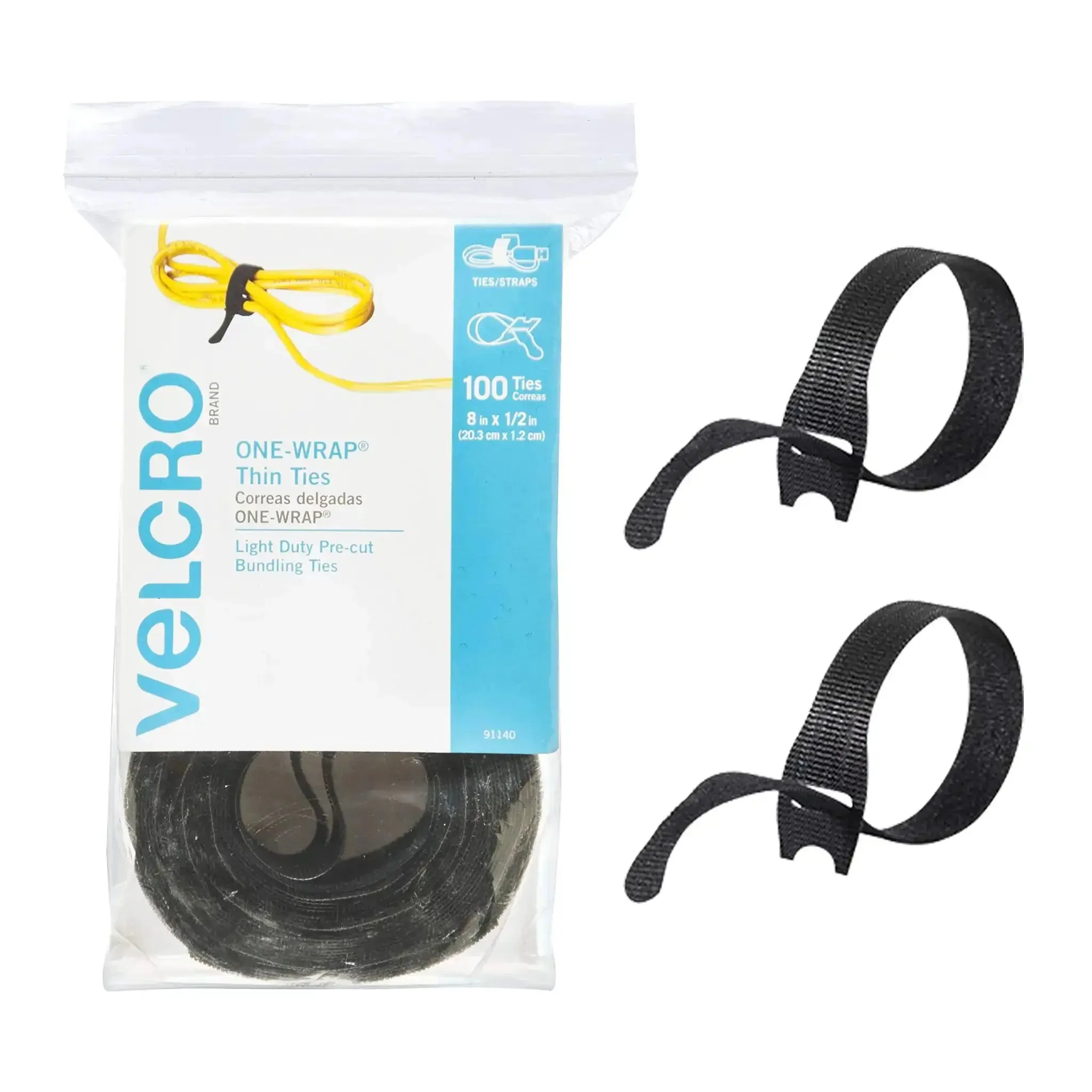 Self Fastening Cable Ties 100 Pack 8 By 0.5 Inch Black Thin Pre Cut Wire Management Straps For Home Office And Data Center Organization Quick Tidy Cables And Secure Bundling Slim Design