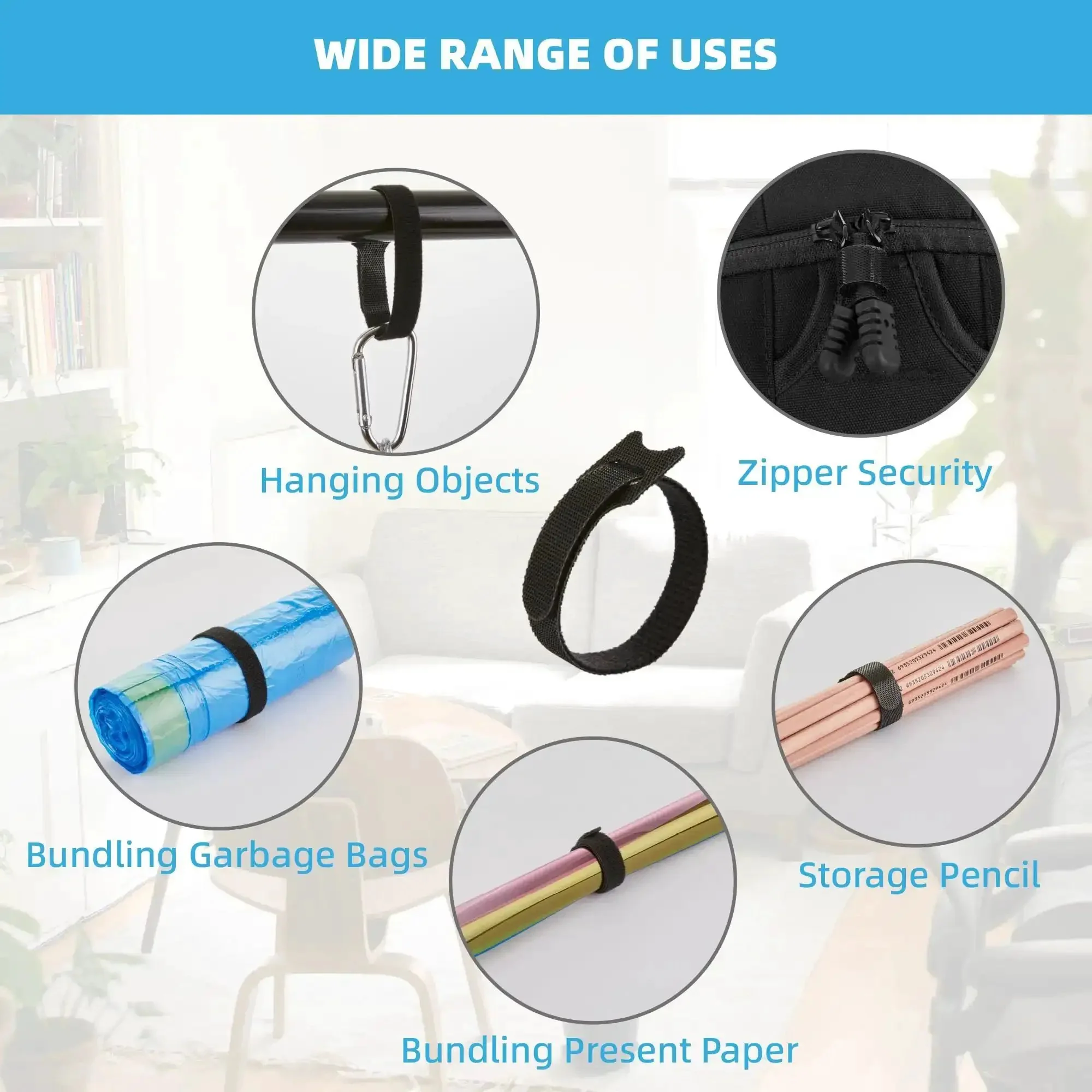 Self Fastening Reusable Cable Ties With Hook And Loop 8 Inch Adjustable Cable Management Straps For Keeping Home Office Cables Neat In Data Centers Multicolored Set Of 100 Durable Nylon Ties - Image 3