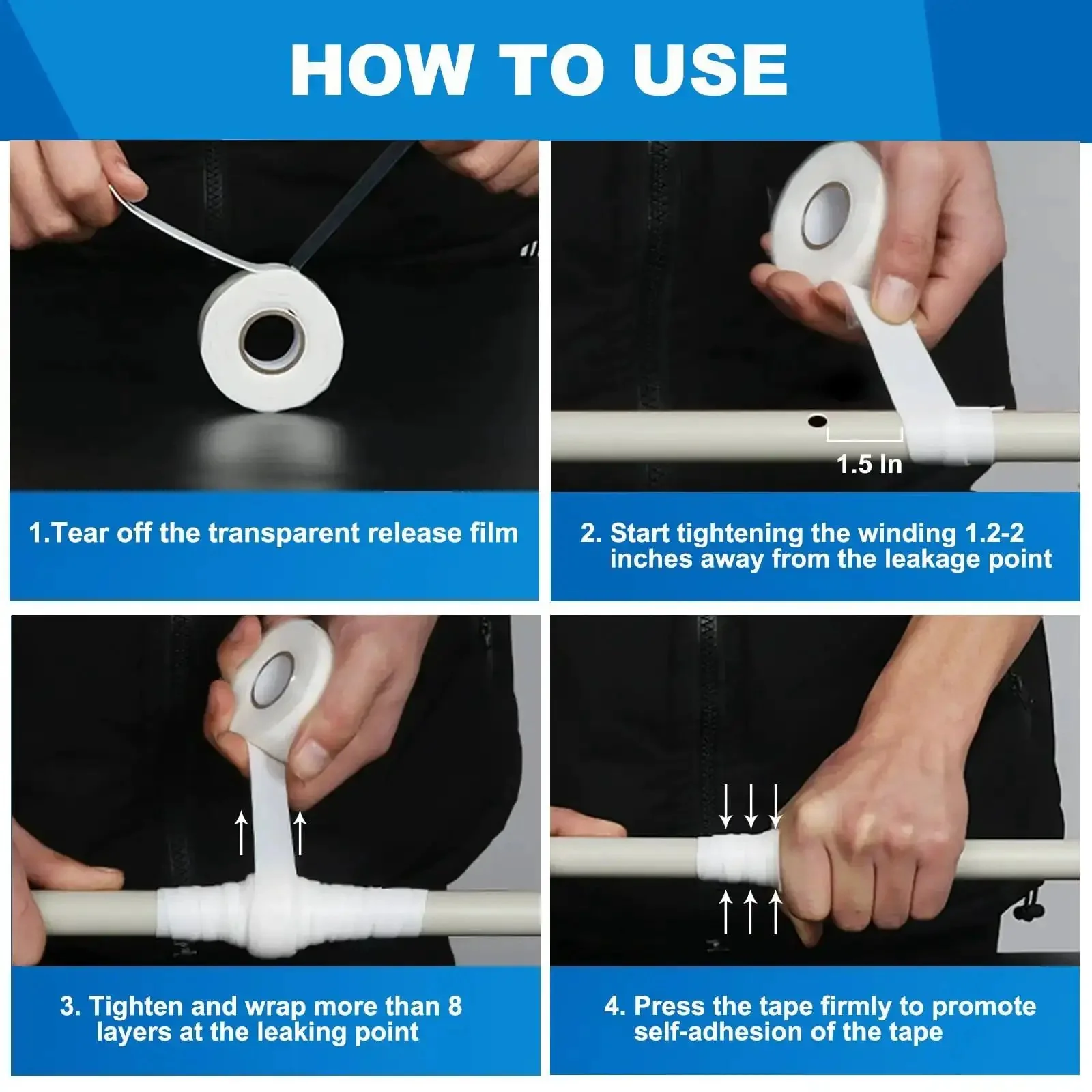 Self-Fusing Silicone Tape 1in x 10ft No Mess No Glue Needed Heavy Duty Leak Proof Sealing Tape For Pipe Plumbing Repairs And Electrical Wiring Wraps Tool Fixation Dumbbells And Other DIY Projects 20 Mil - Image 2