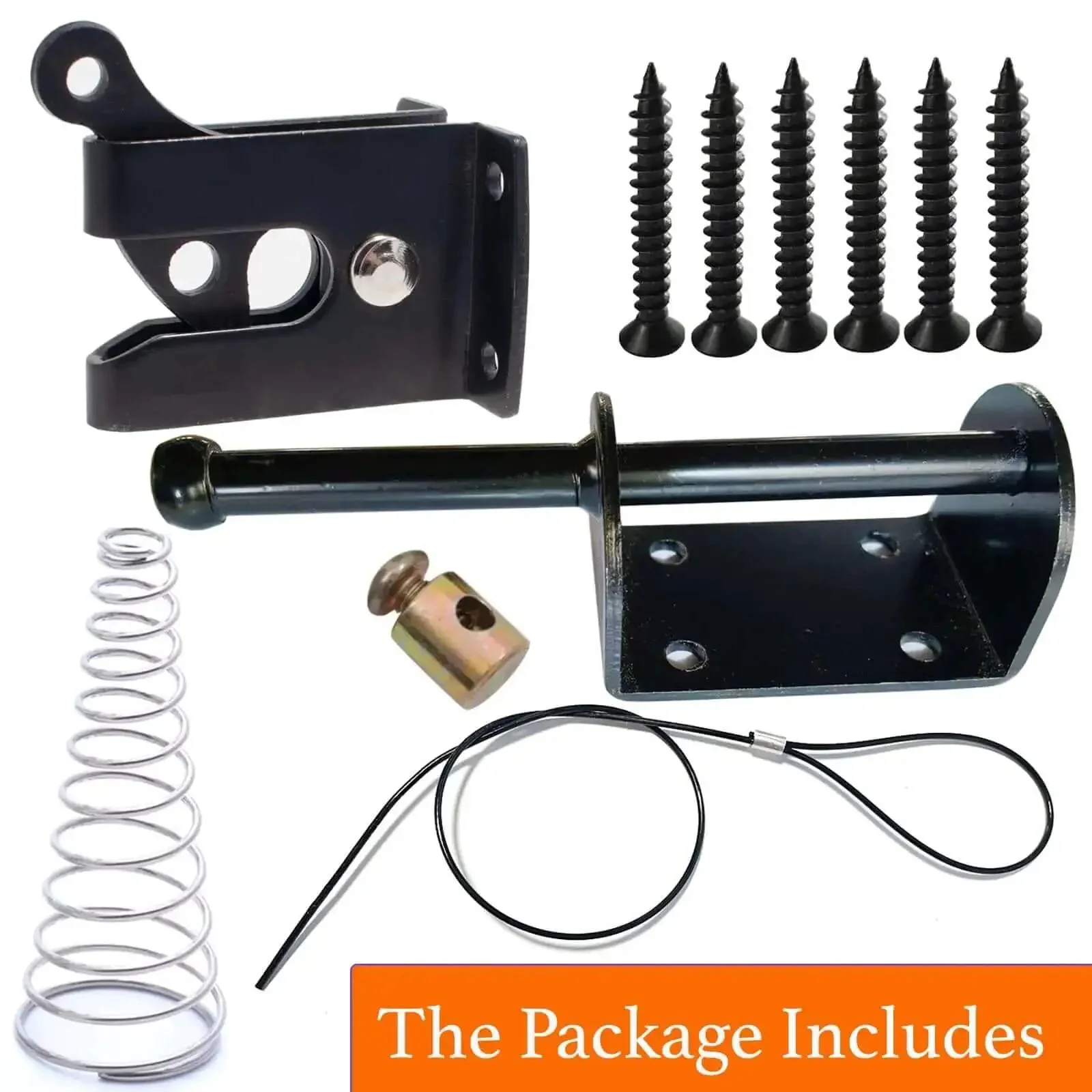 Self Locking Gate Latch For Outdoor Fences In Black Steel With Automatic Gravity Lever Lock Included Fasteners Spring And Cable Pull String Built Tough For Wooden And Metal Gates No Fuss Install Weatherproof Security - Image 4