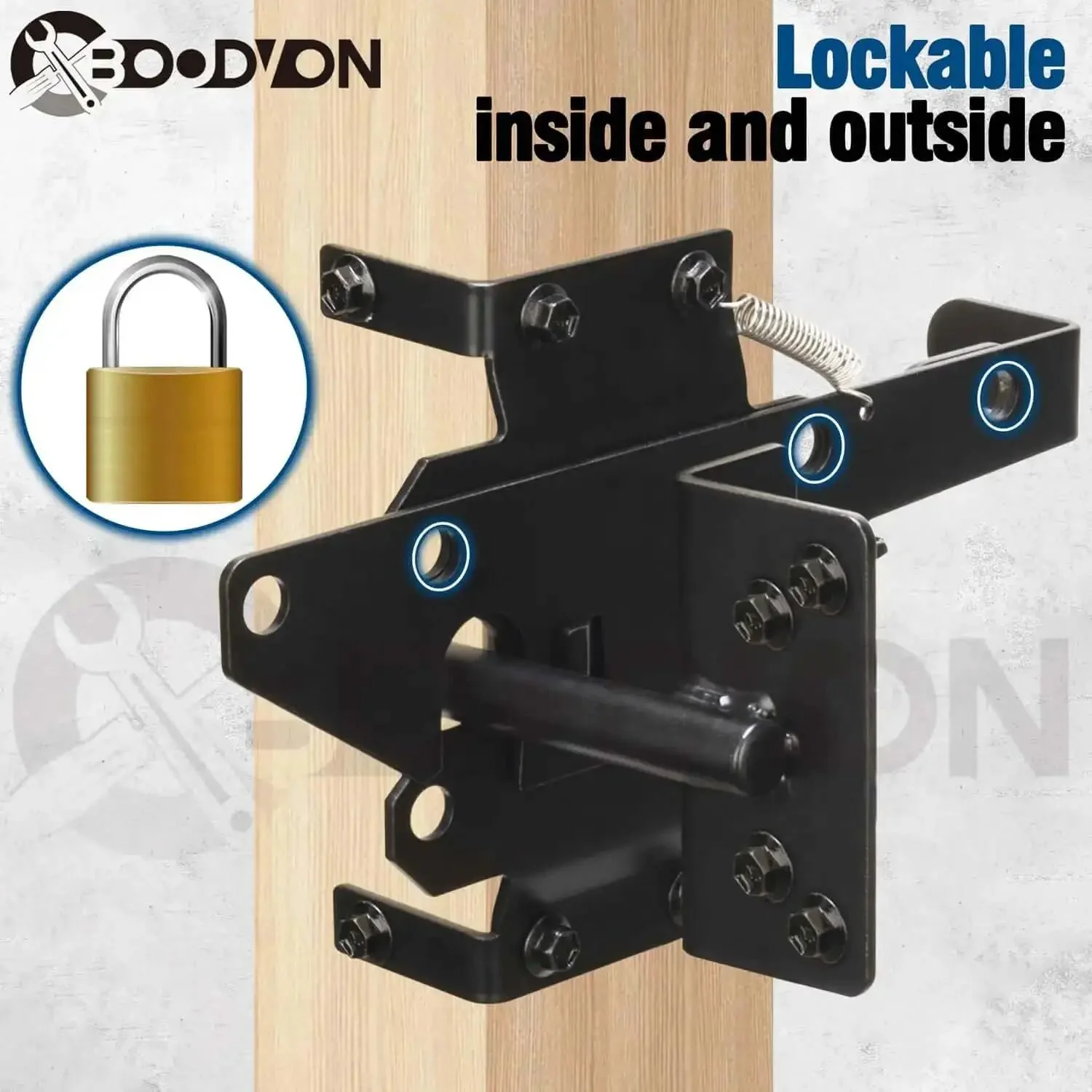 Self Locking Gate Latch For Wooden Fence Heavy Duty Post Mount Automatic Gate Lock Gravity Door Latch Hardware For Secure Pool Yard Garden Steel Black Finish - Image 5